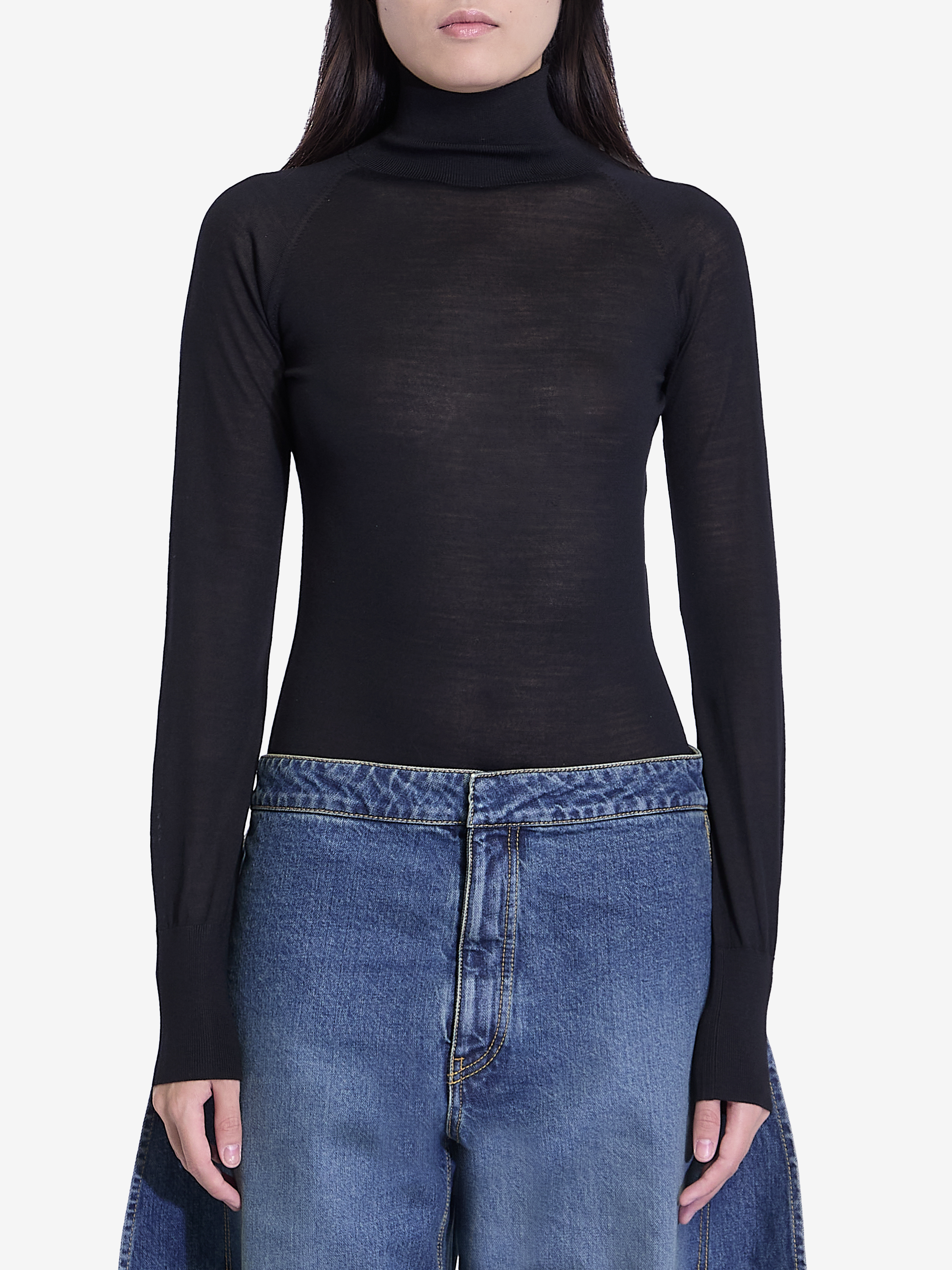 Shop Alaïa Bodysuit In Sheer Knit In Black