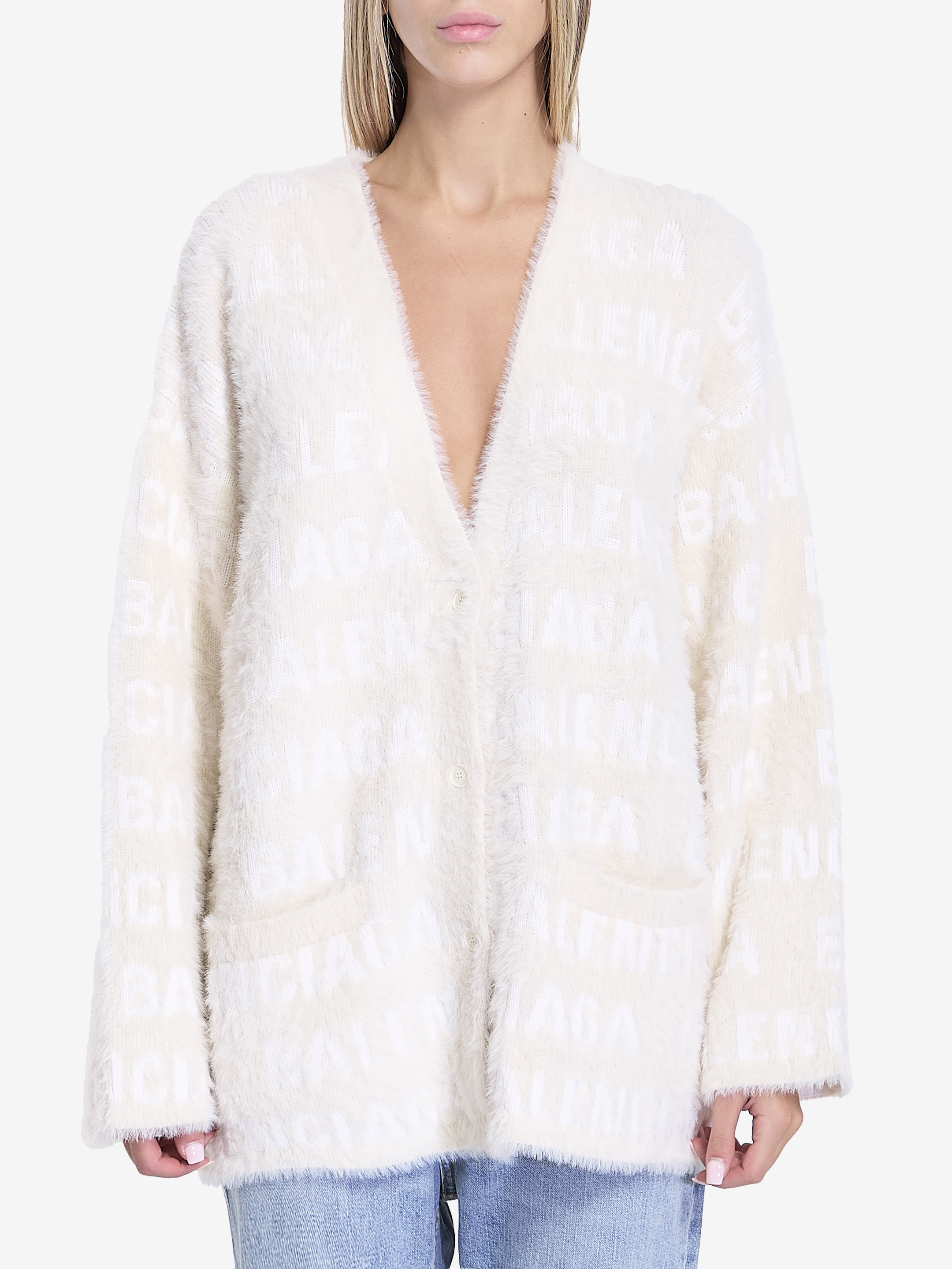 Shop Balenciaga Allover Furry Cardigan In Ivory