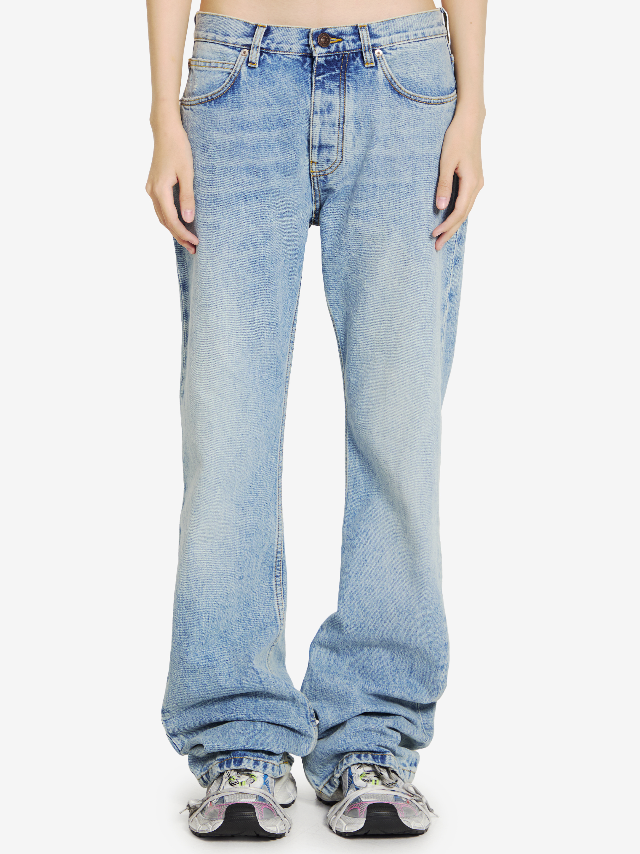 Shop Balenciaga Low Waist Straight Jeans In Blue