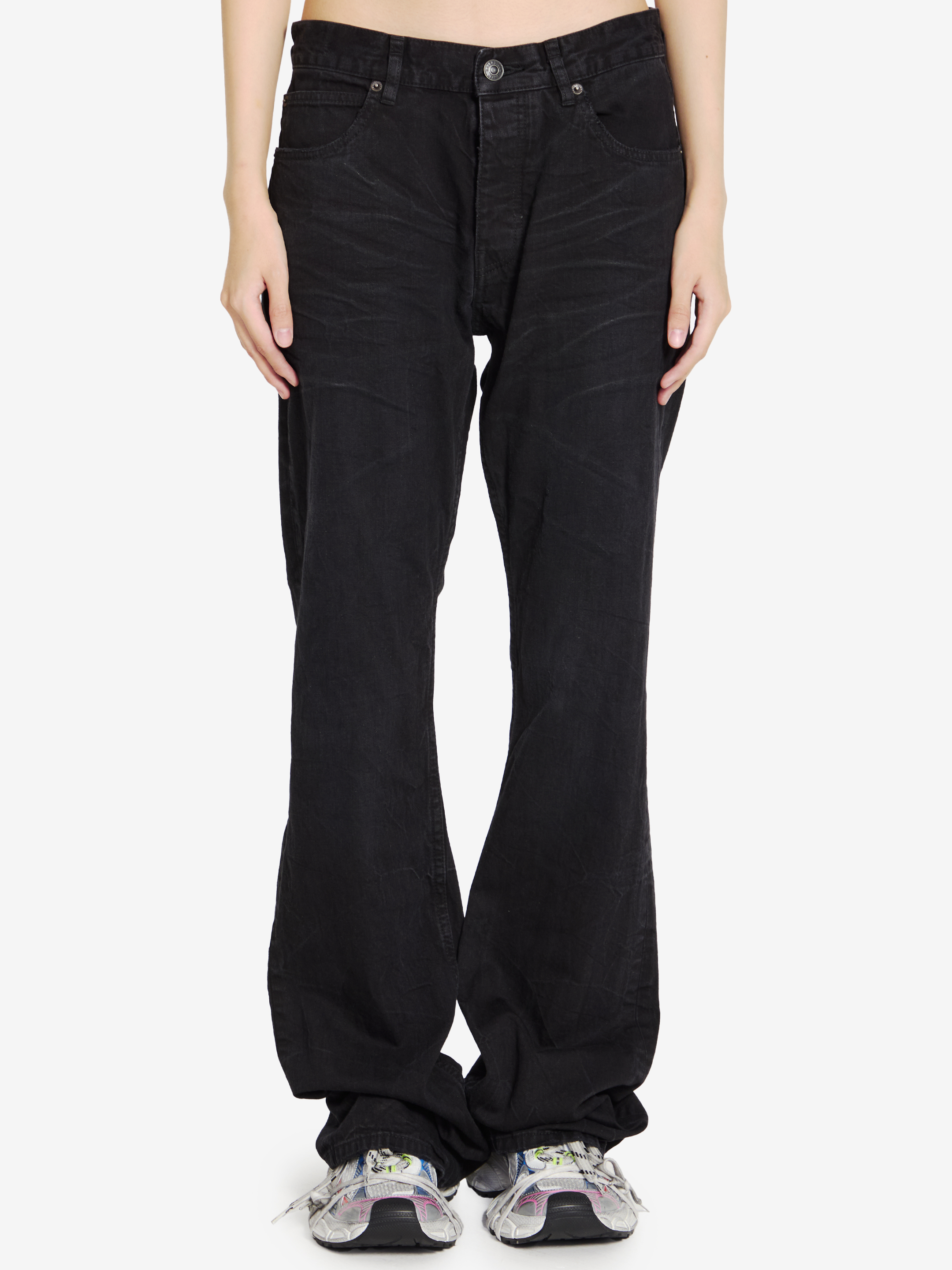 Shop Balenciaga Low Waist Straight Jeans In Black