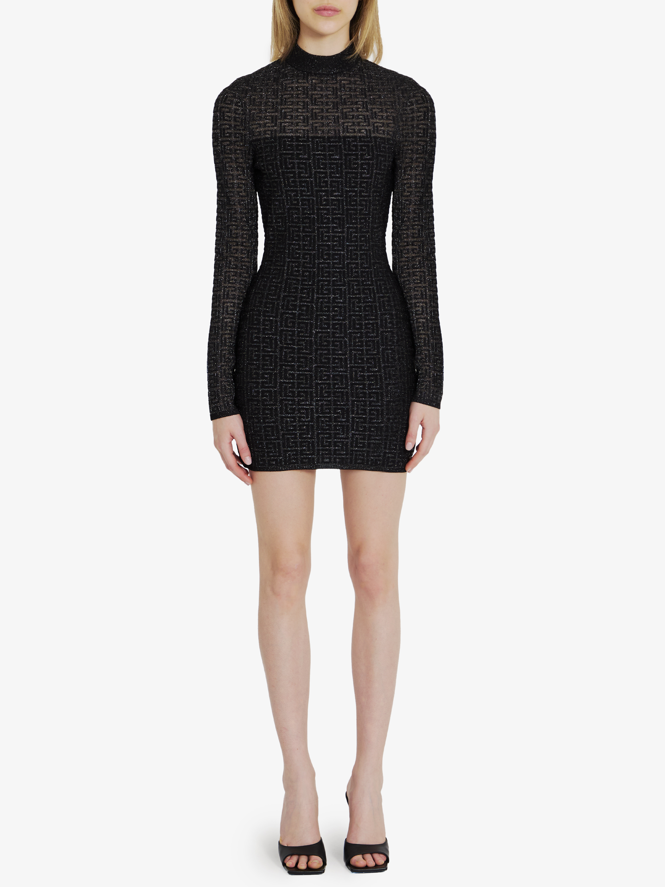 Shop Balmain Pb Labyrinth Knit Dress In Black