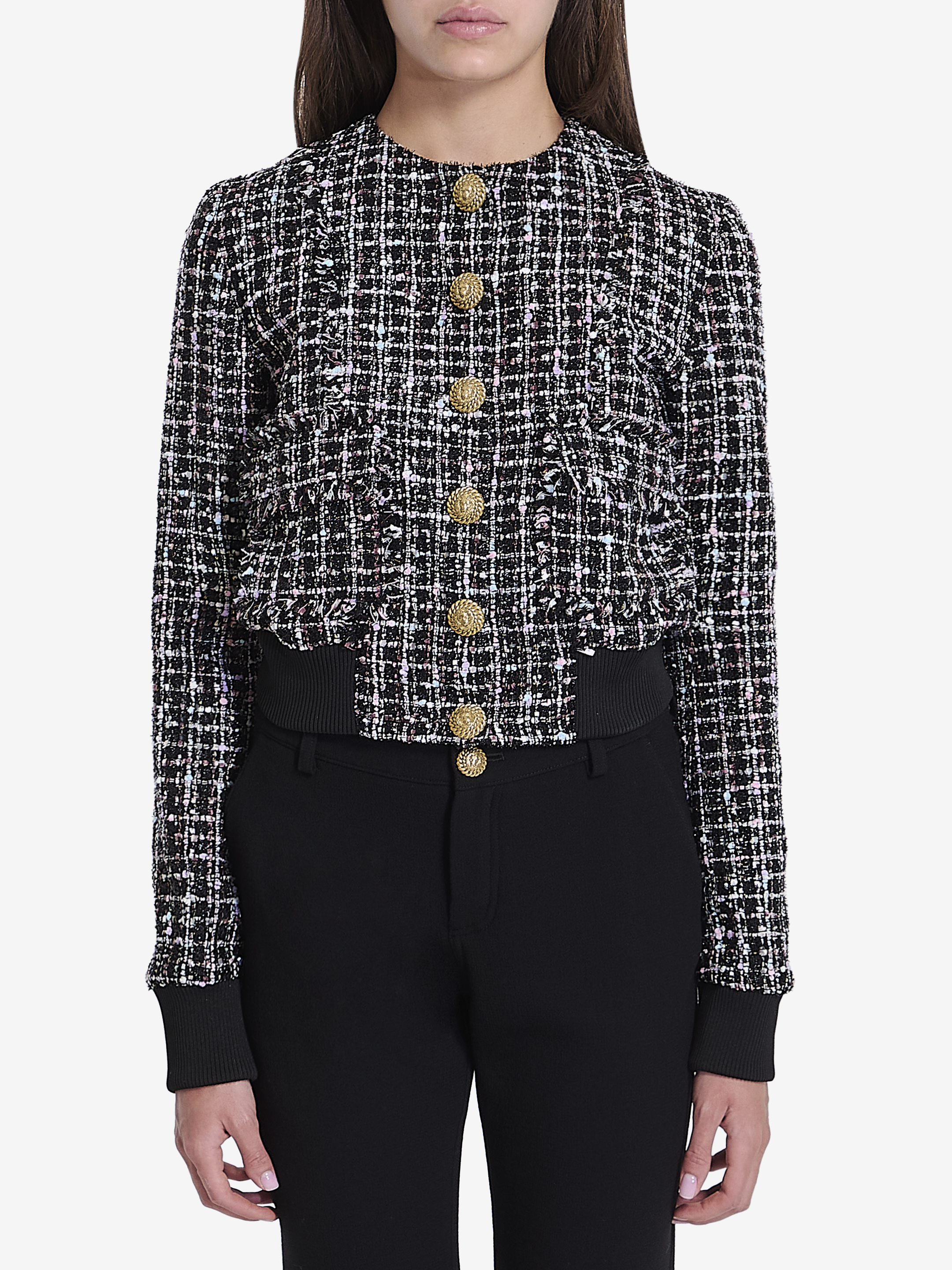 Shop Balmain Tweed Jacket In Black