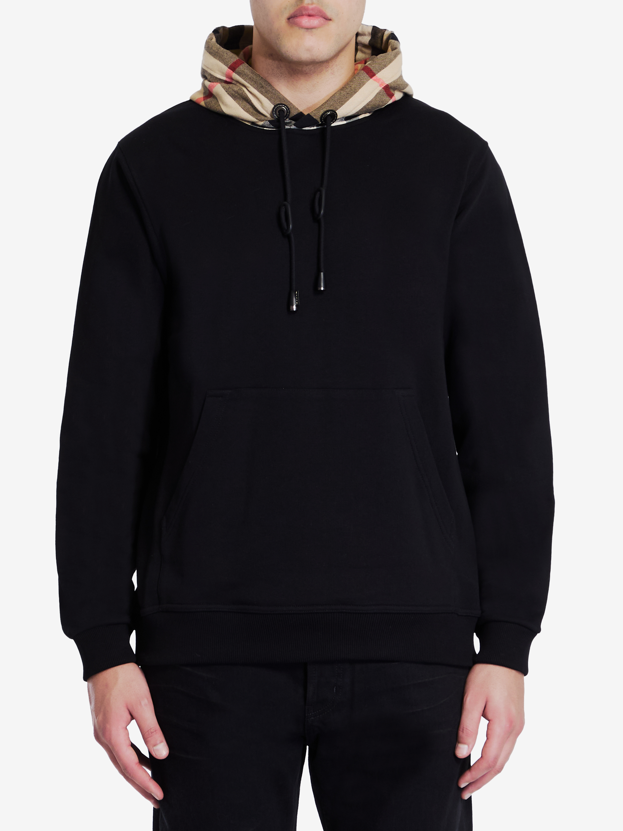 Shop Burberry Check Hood Hoodie In Black