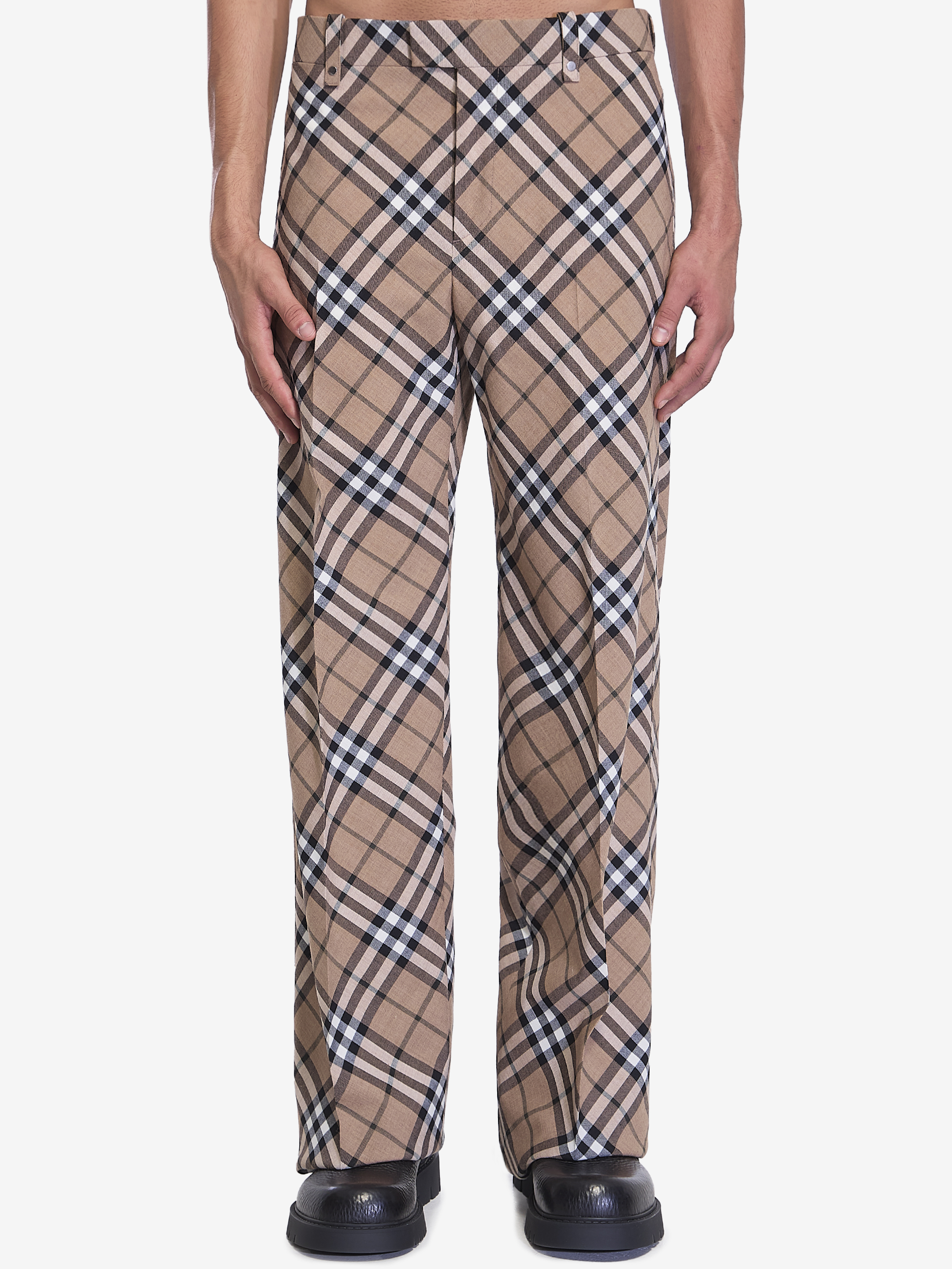 Shop Burberry Check Pants In Beige