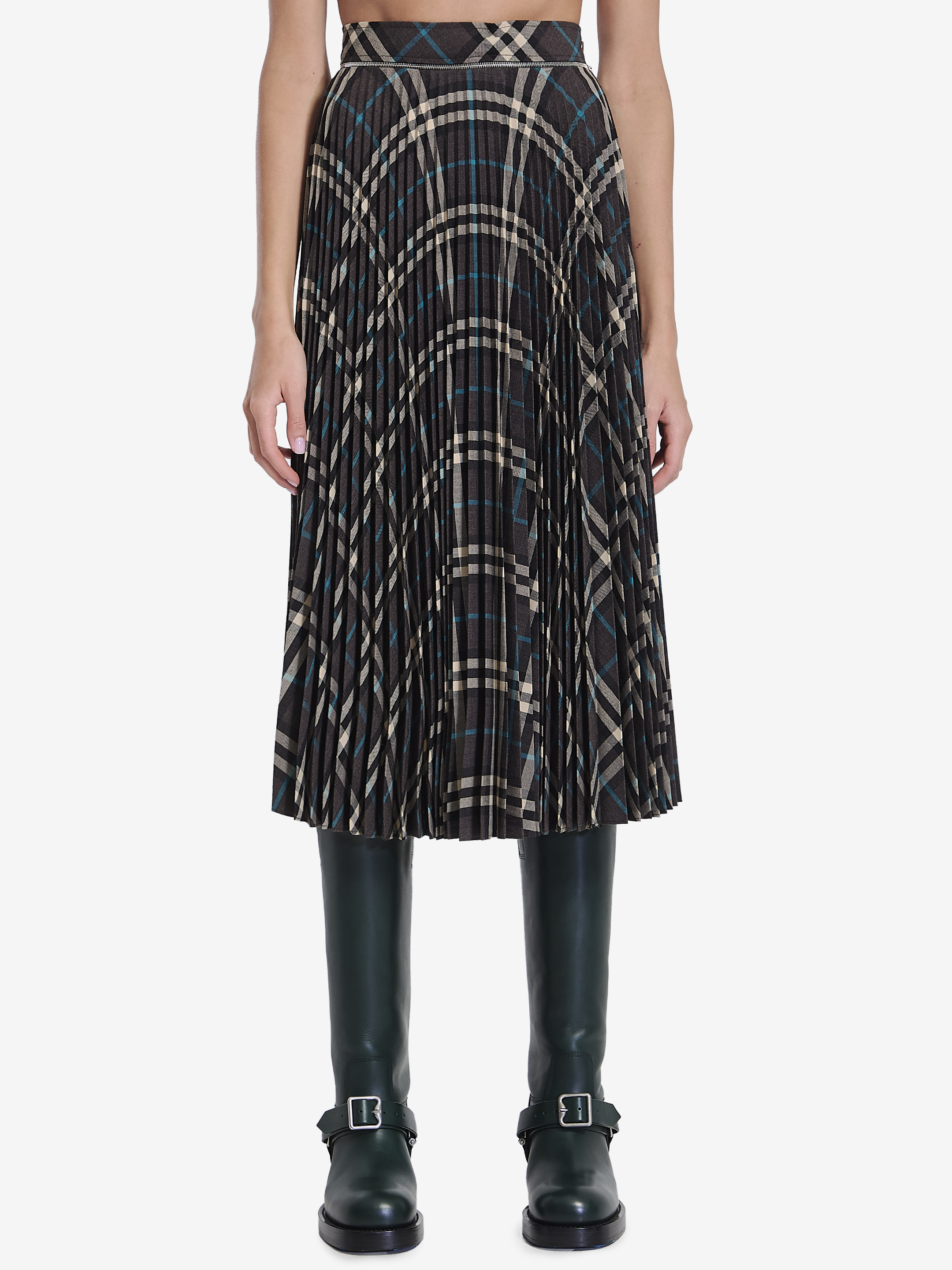 Shop Burberry Check Pleated Skirt In Black