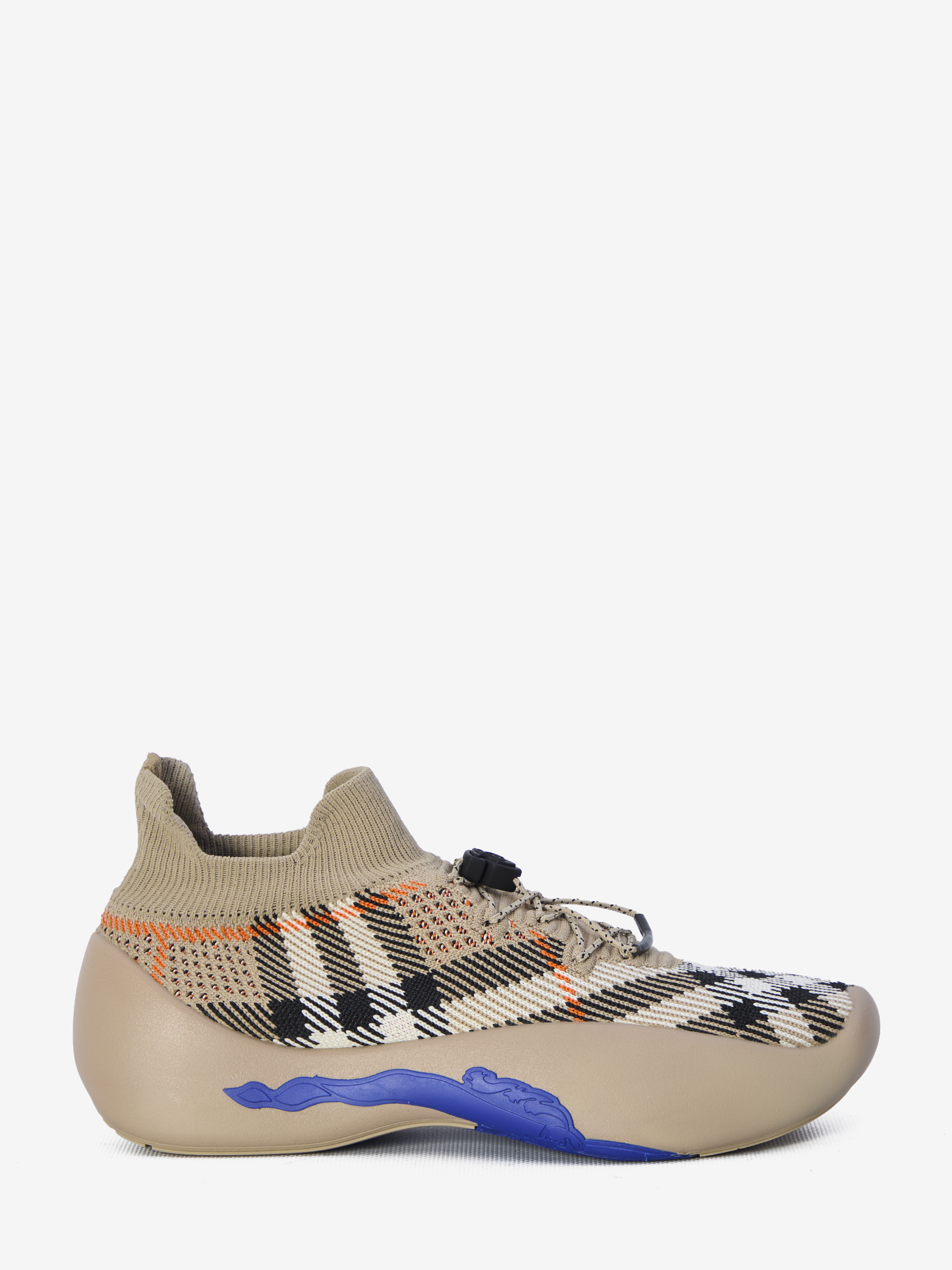 Shop Burberry Check Knit Neptune Sneakers In Beige