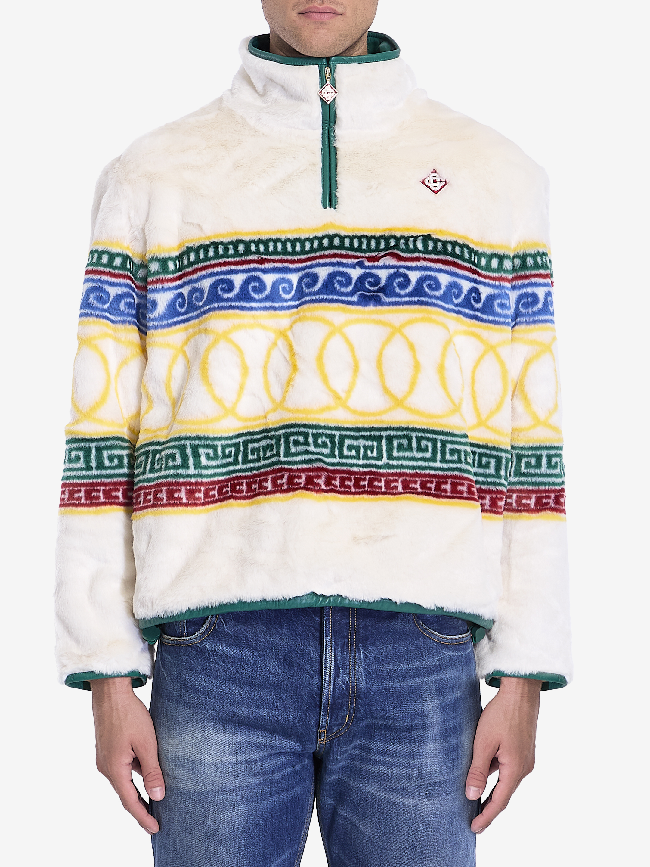 Shop Casablanca Jacquard Faux Fur Pullover In Multicolor