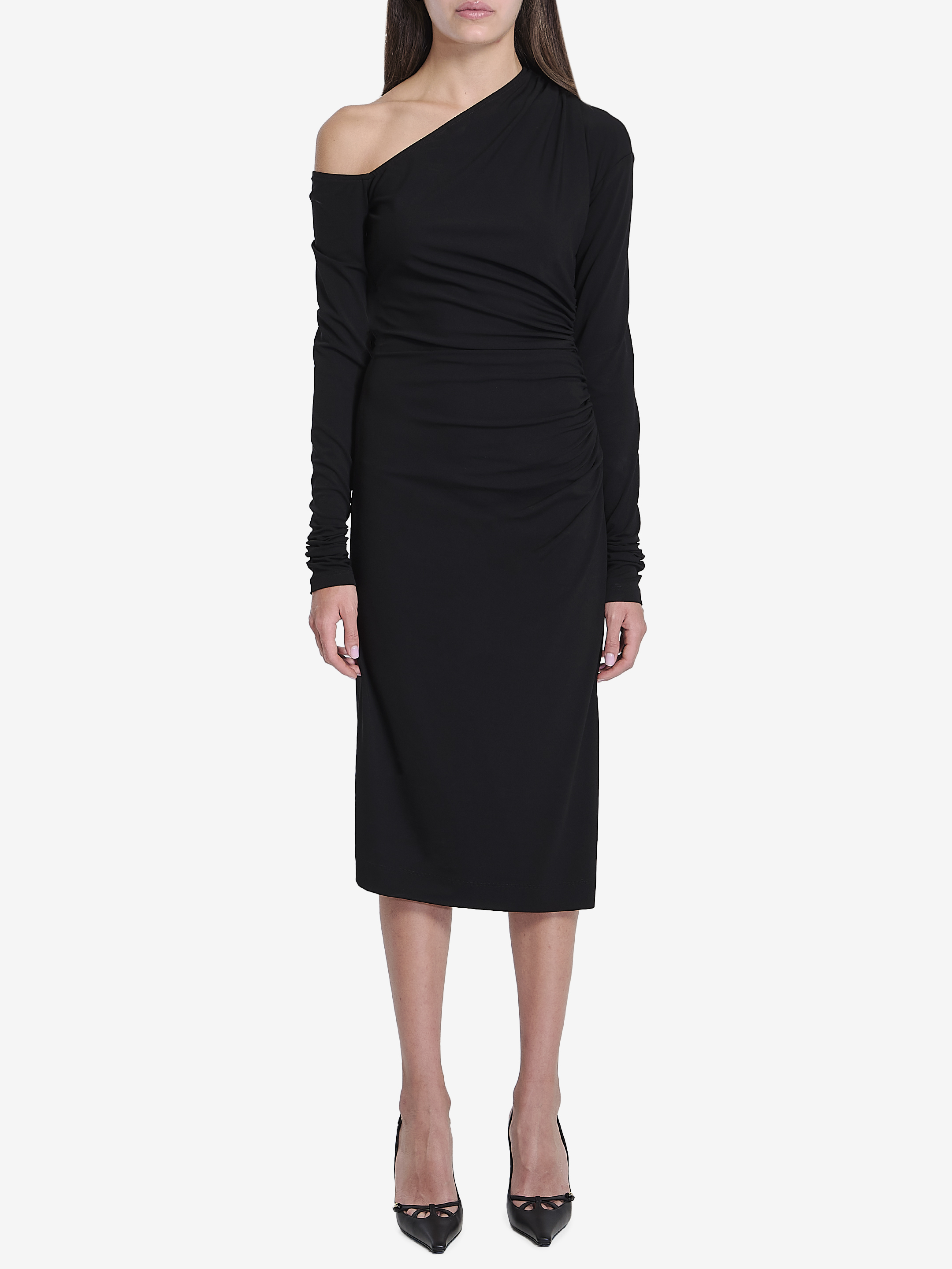 Shop Dolce & Gabbana Draped Midi Dress In Black