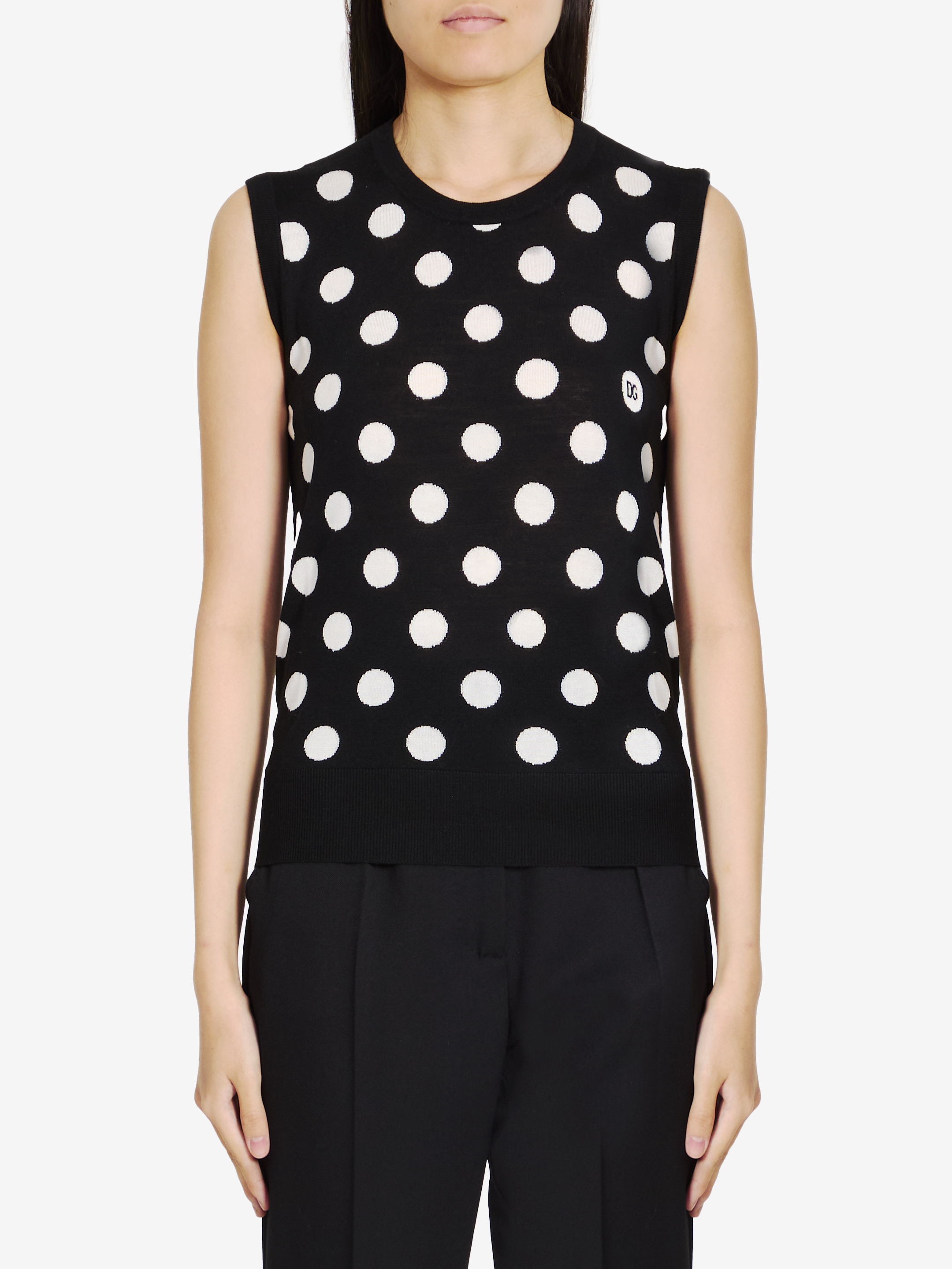 Shop Dolce & Gabbana Top With Polkadot Motif In Black