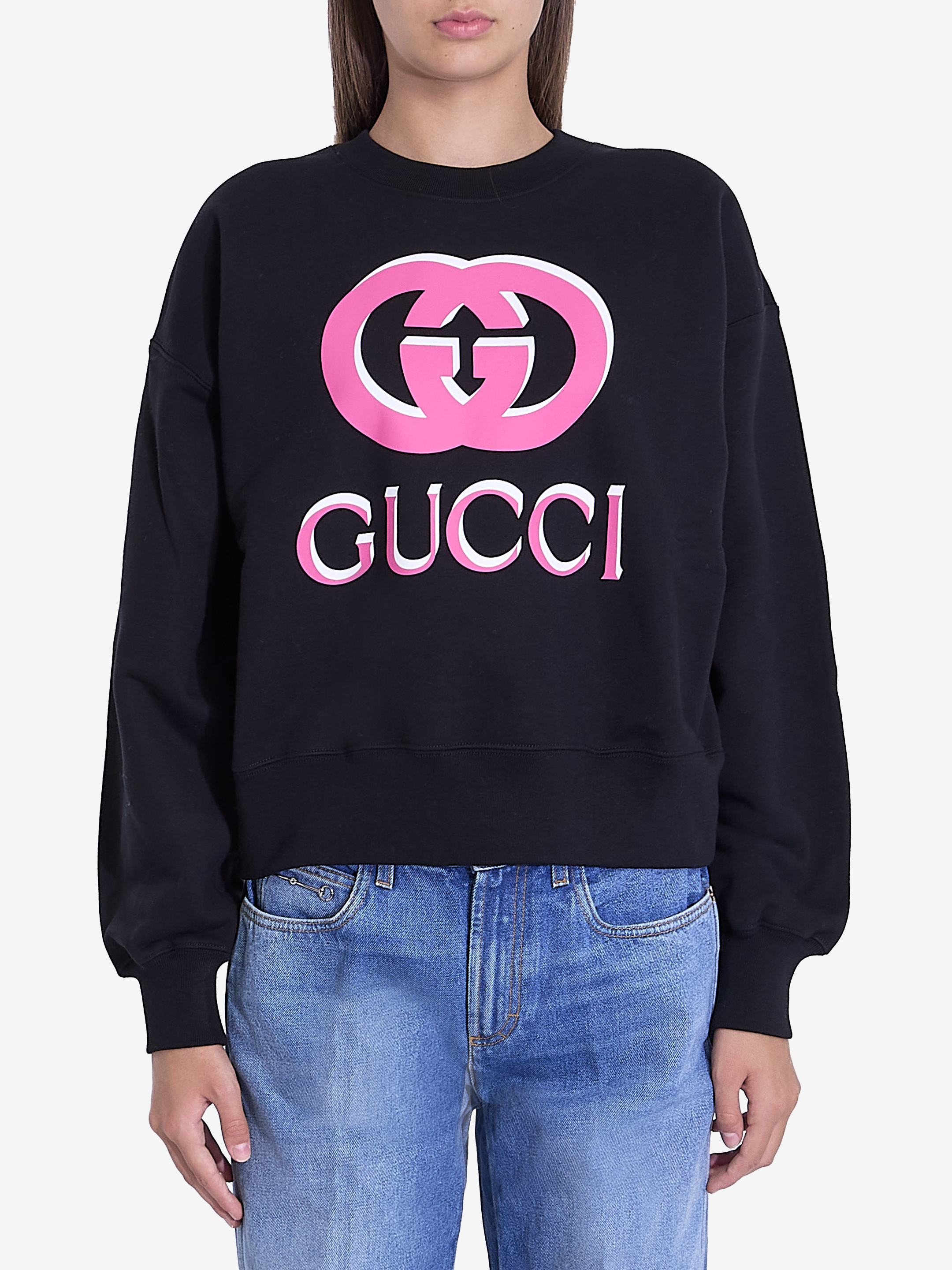 Shop Gucci Felpa Con Stampa  Incrocio Gg In Black