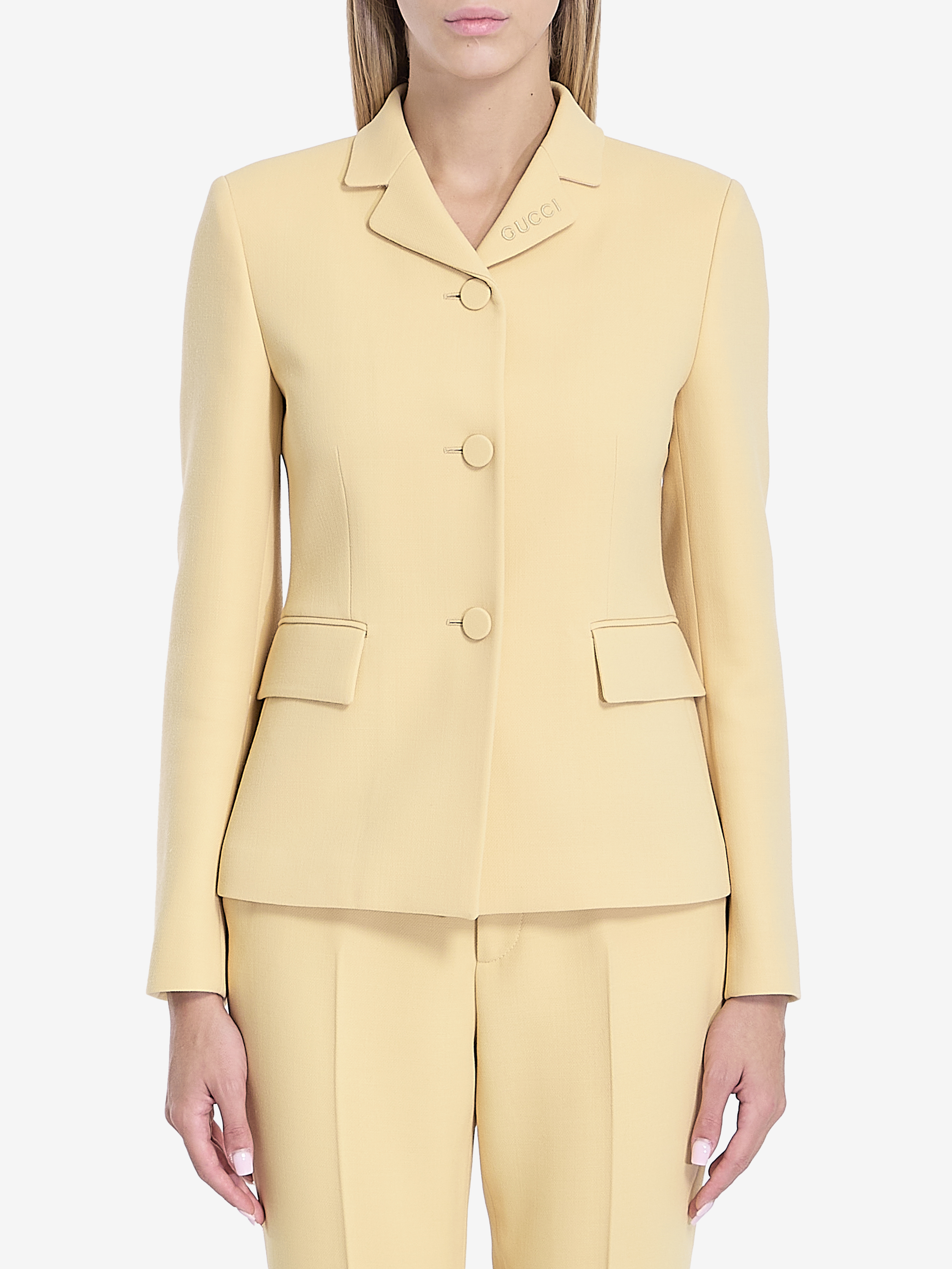 Shop Gucci Wool Crepe Jacket In Yellow