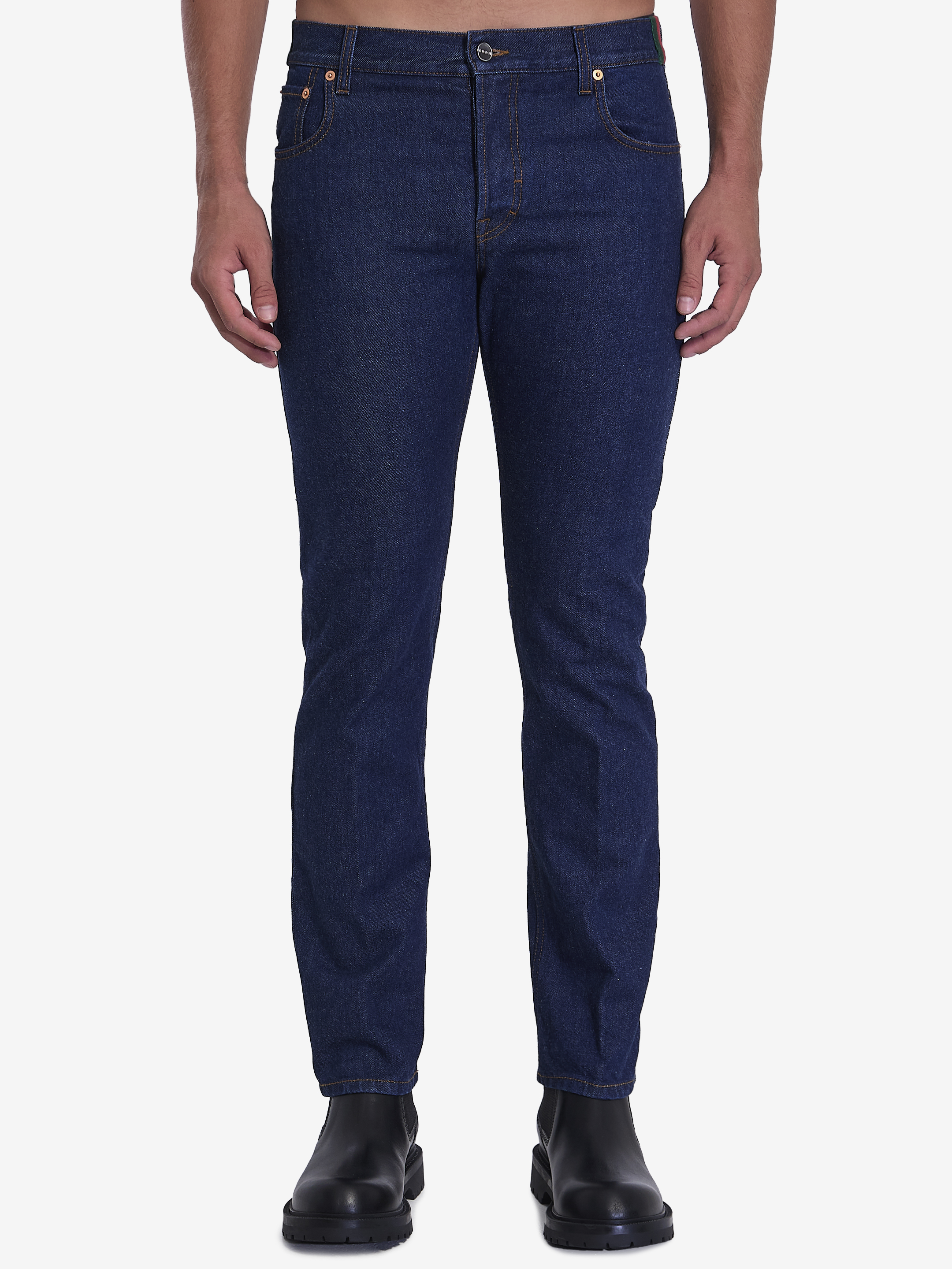 Shop Gucci Jeans Con Dettagli Web In Blue