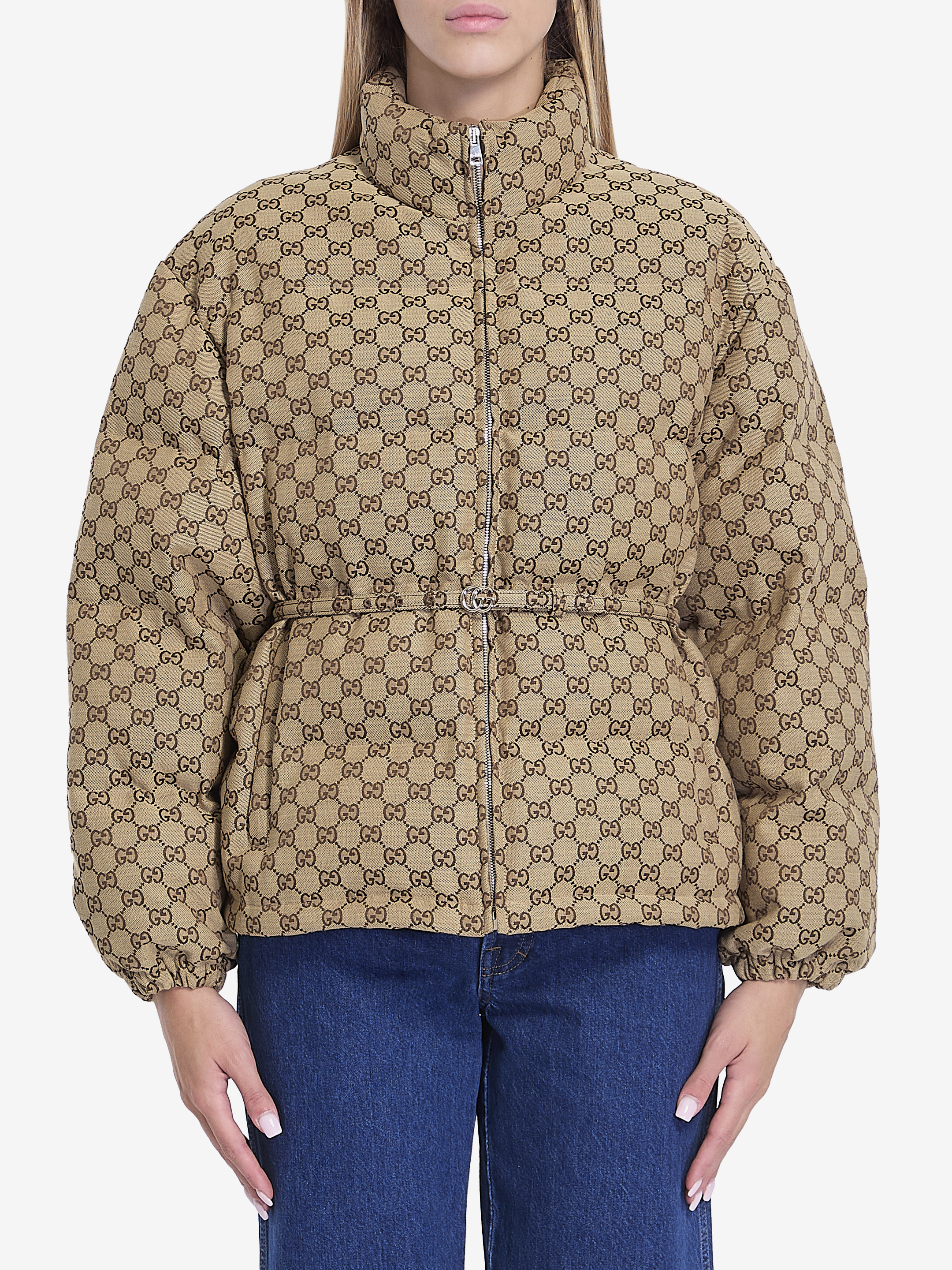 Shop Gucci Gg Fabric Bomber Jacket In Beige