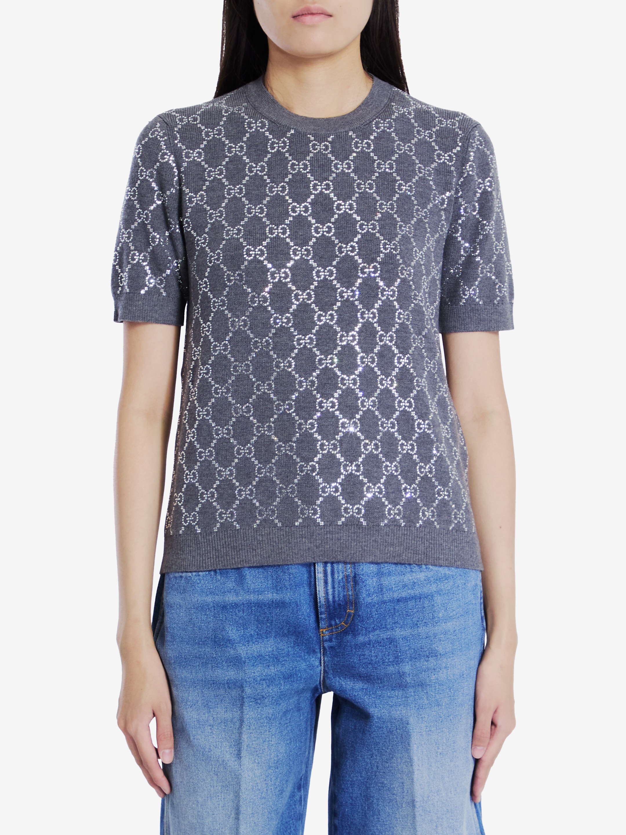 Shop Gucci Maglia Con Strass Gg In Grey