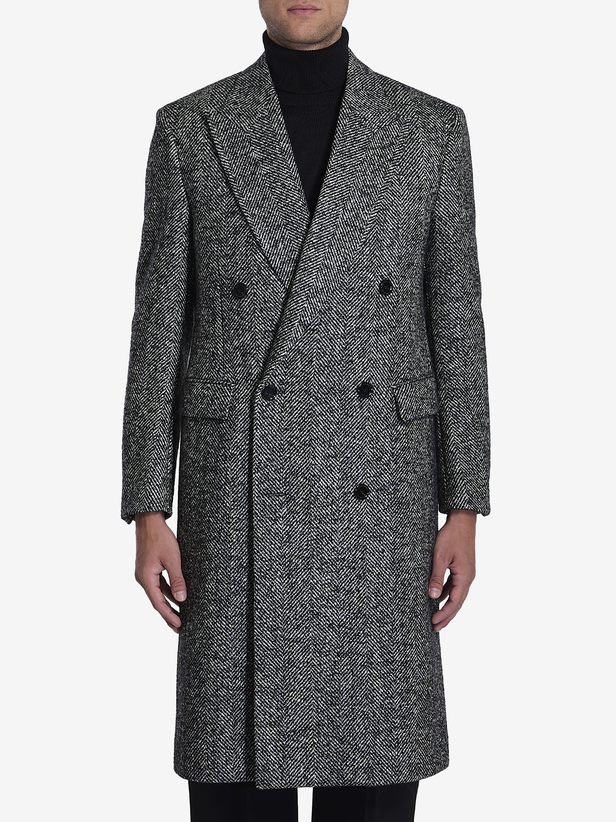 Shop Lardini Herringbone Coat In Black