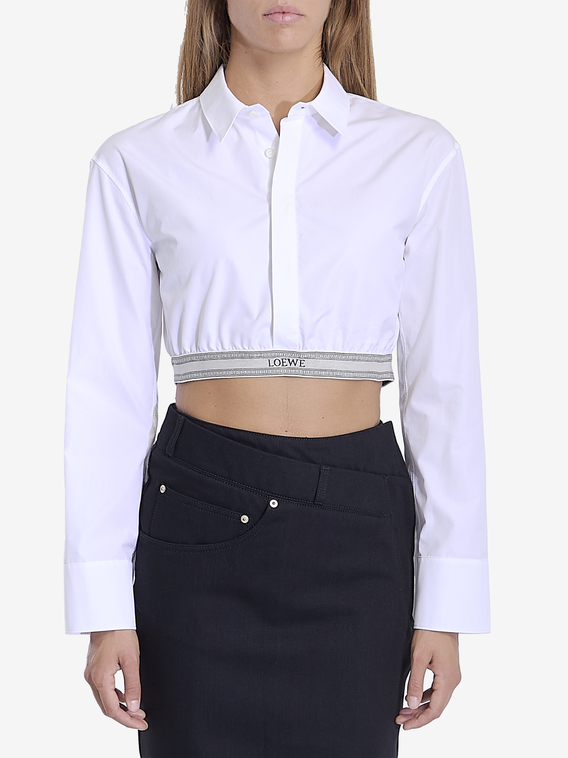 Shop Loewe Cropped Shirt In Cotton In White