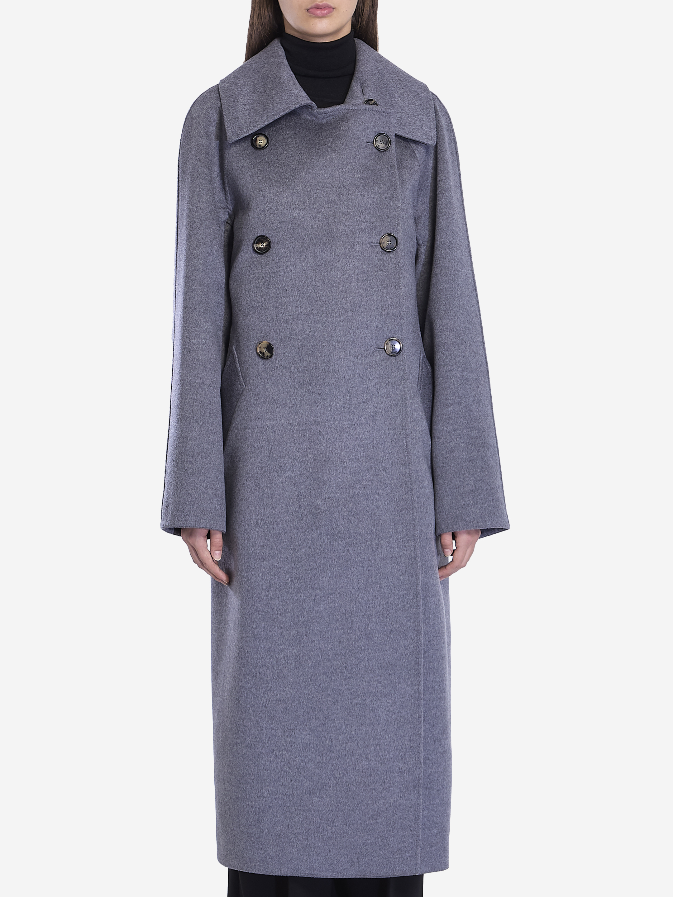 Shop Loewe Doublebreasted Coat In Wool And Cashmere In Grey