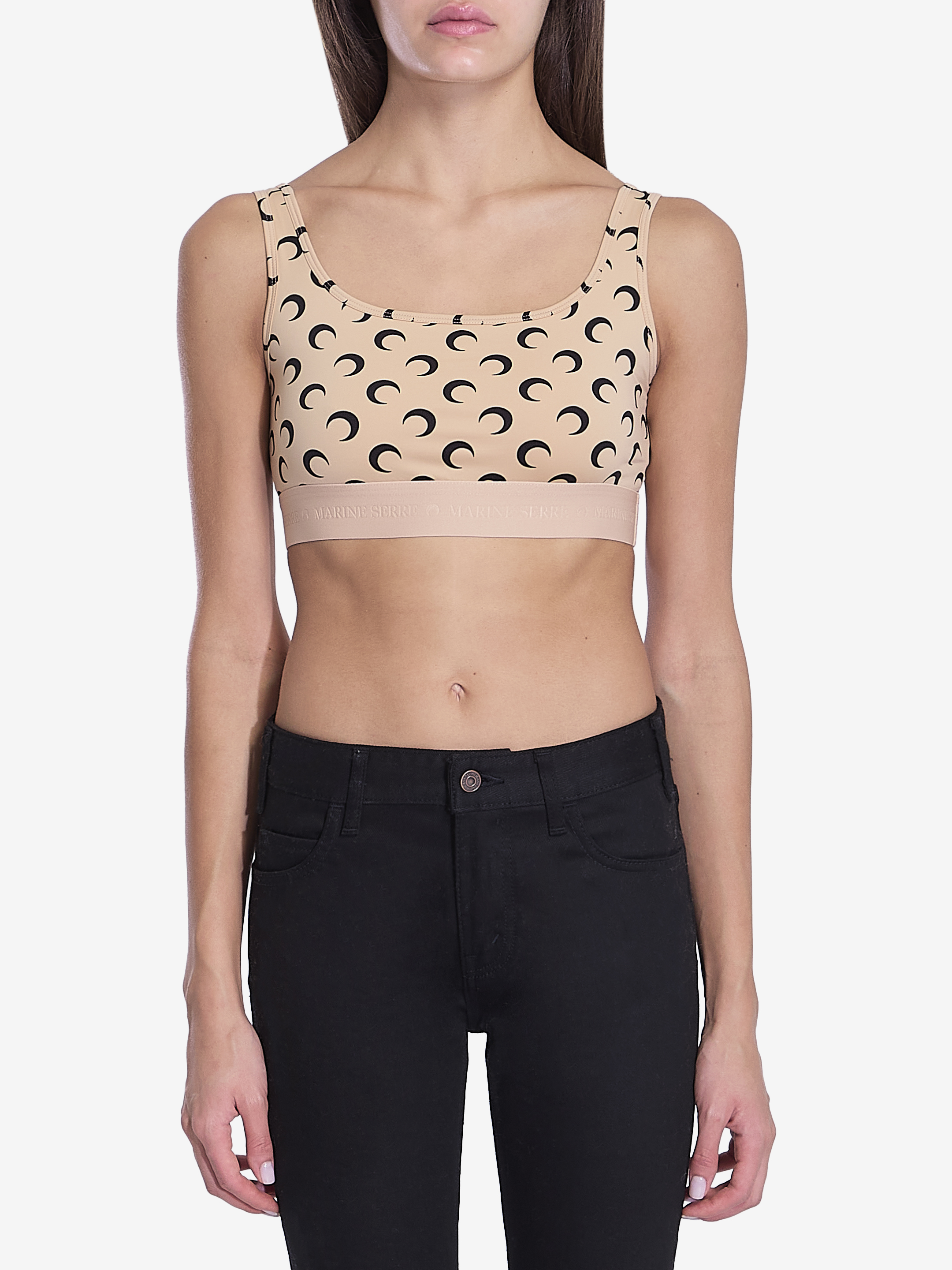 Shop Marine Serre Moon Printed Sports Bra In Beige