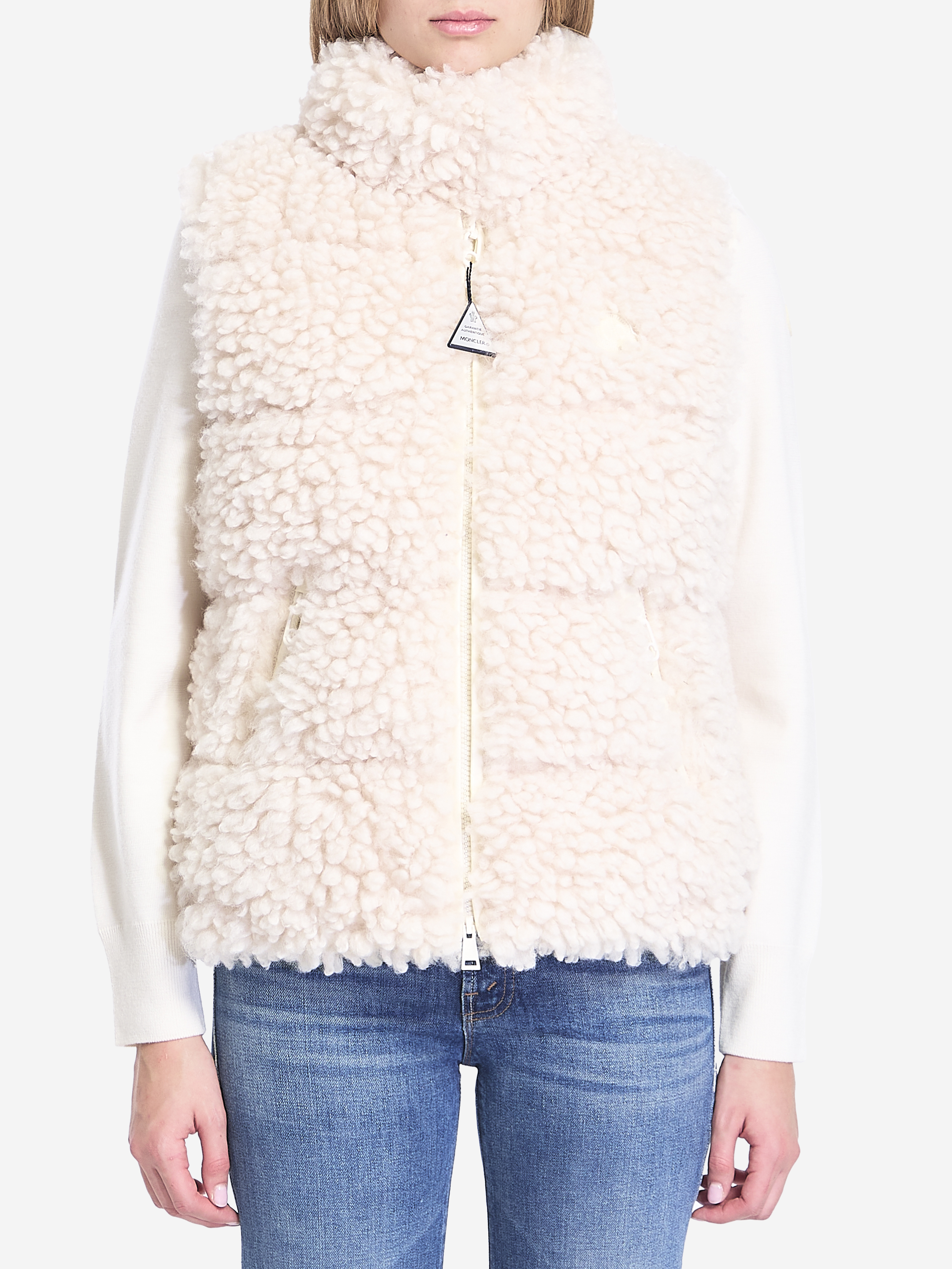 Shop Moncler Wourl Teddy Down Vest In Cream