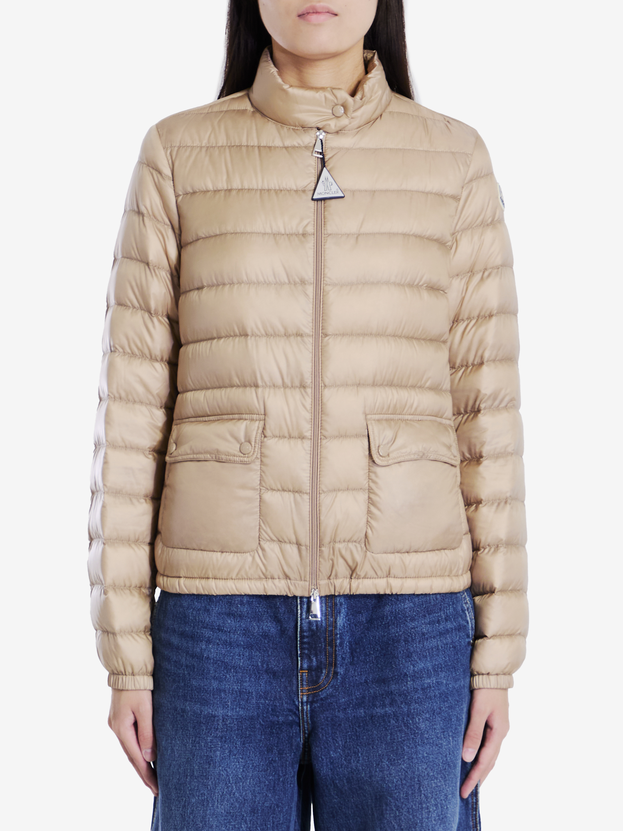 Shop Moncler Lans Short Down Jacket In Beige