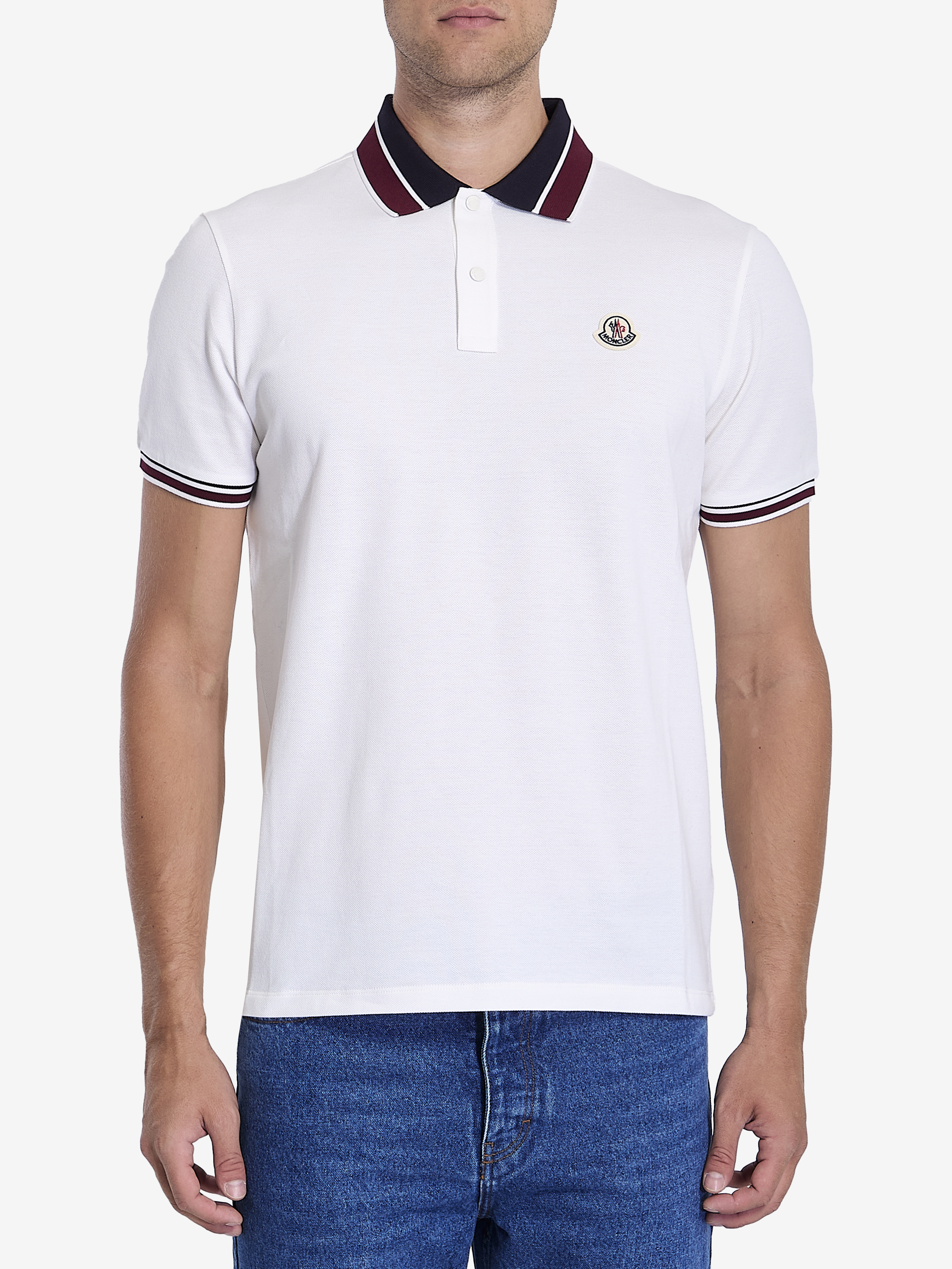 Shop Moncler Piqu Cotton Polo Shirt In White