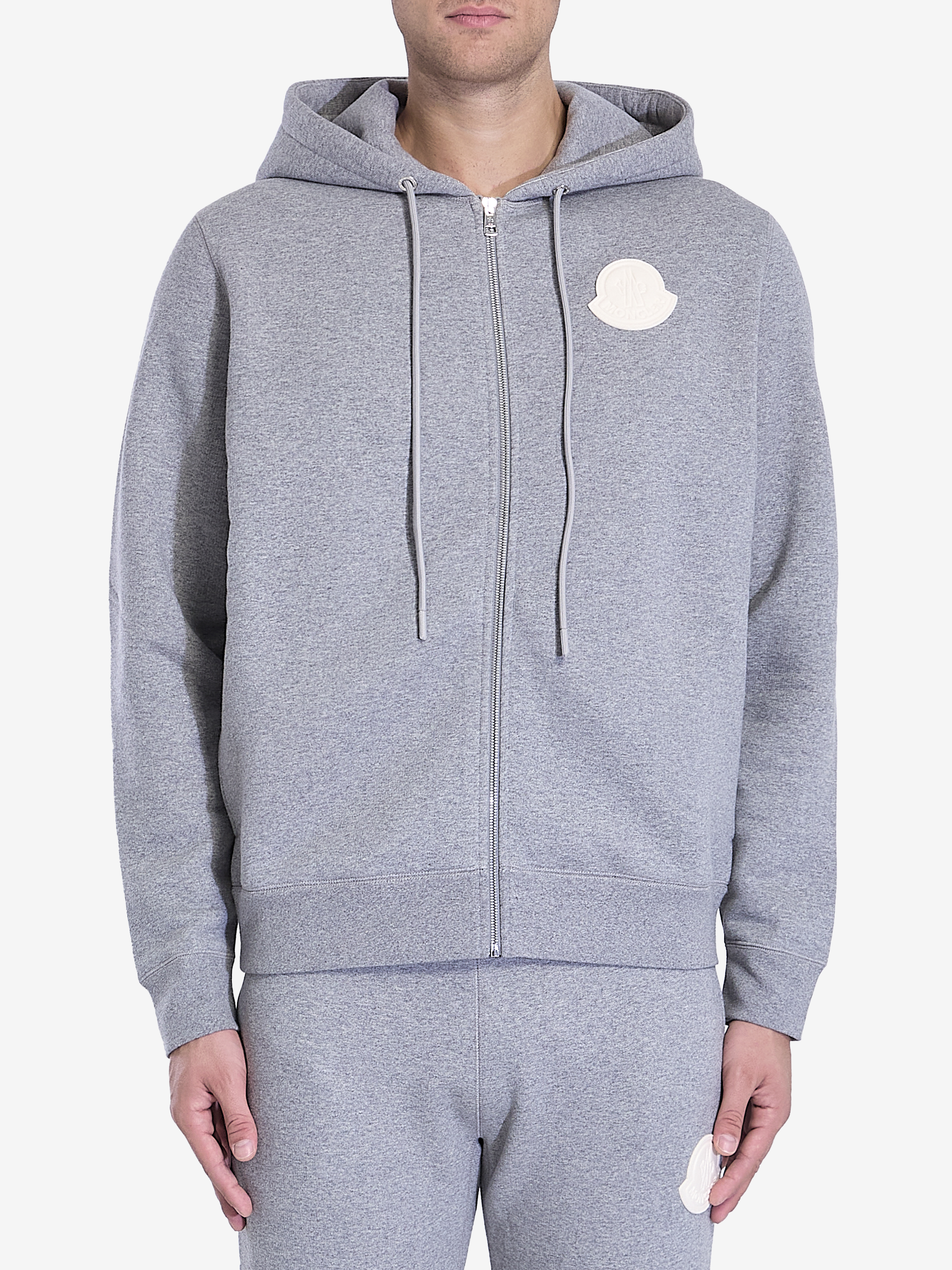 Shop Moncler Zipup Hoodie In Cotton In Grey