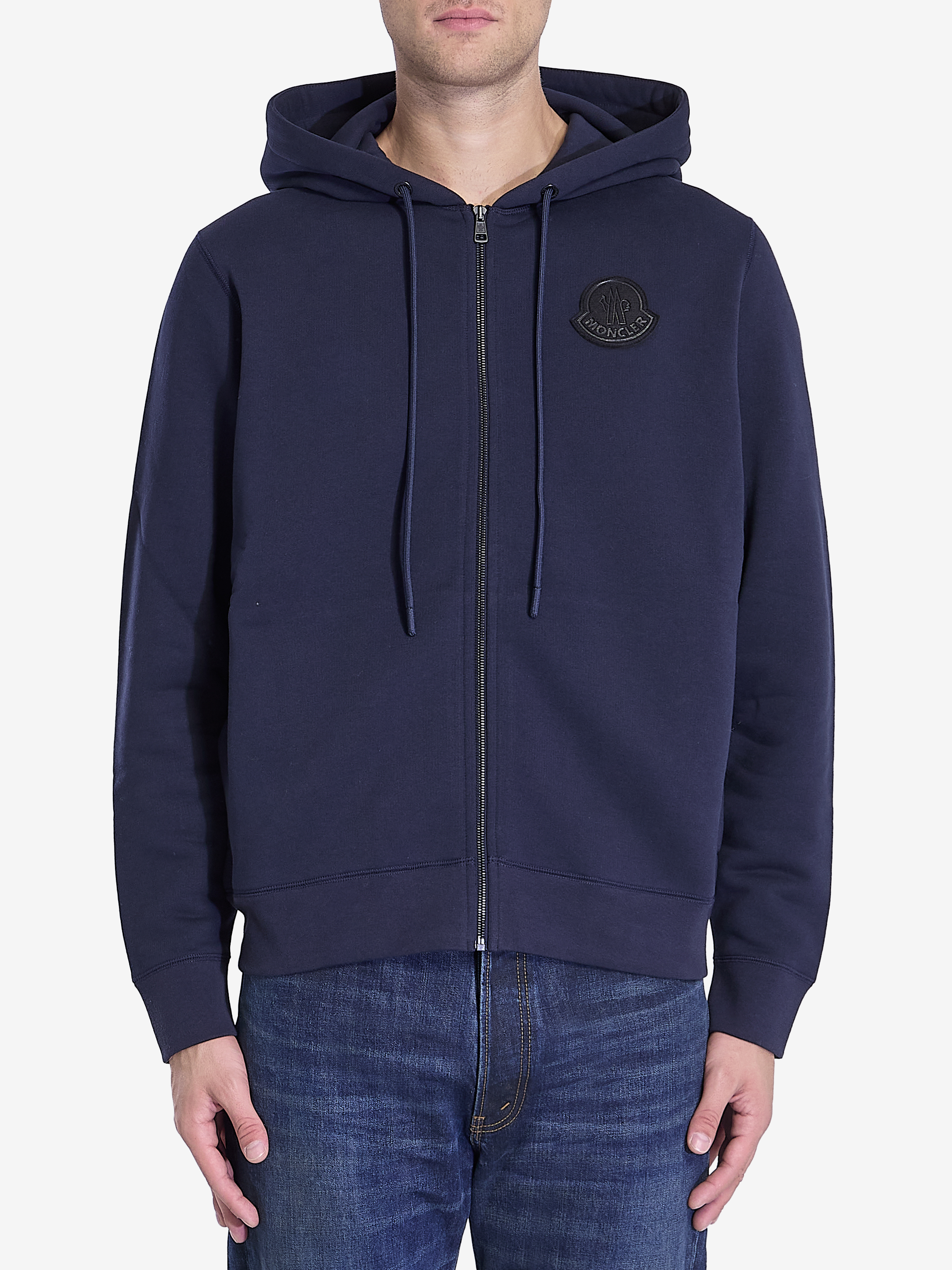 Shop Moncler Zipup Hoodie In Cotton In Blue