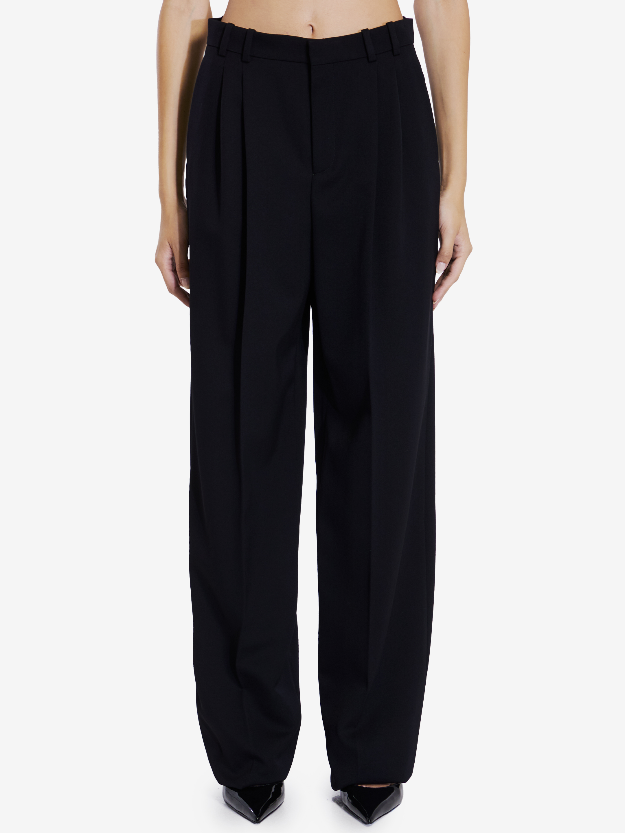 Shop Saint Laurent Trousers In Grain De Poudre In Black