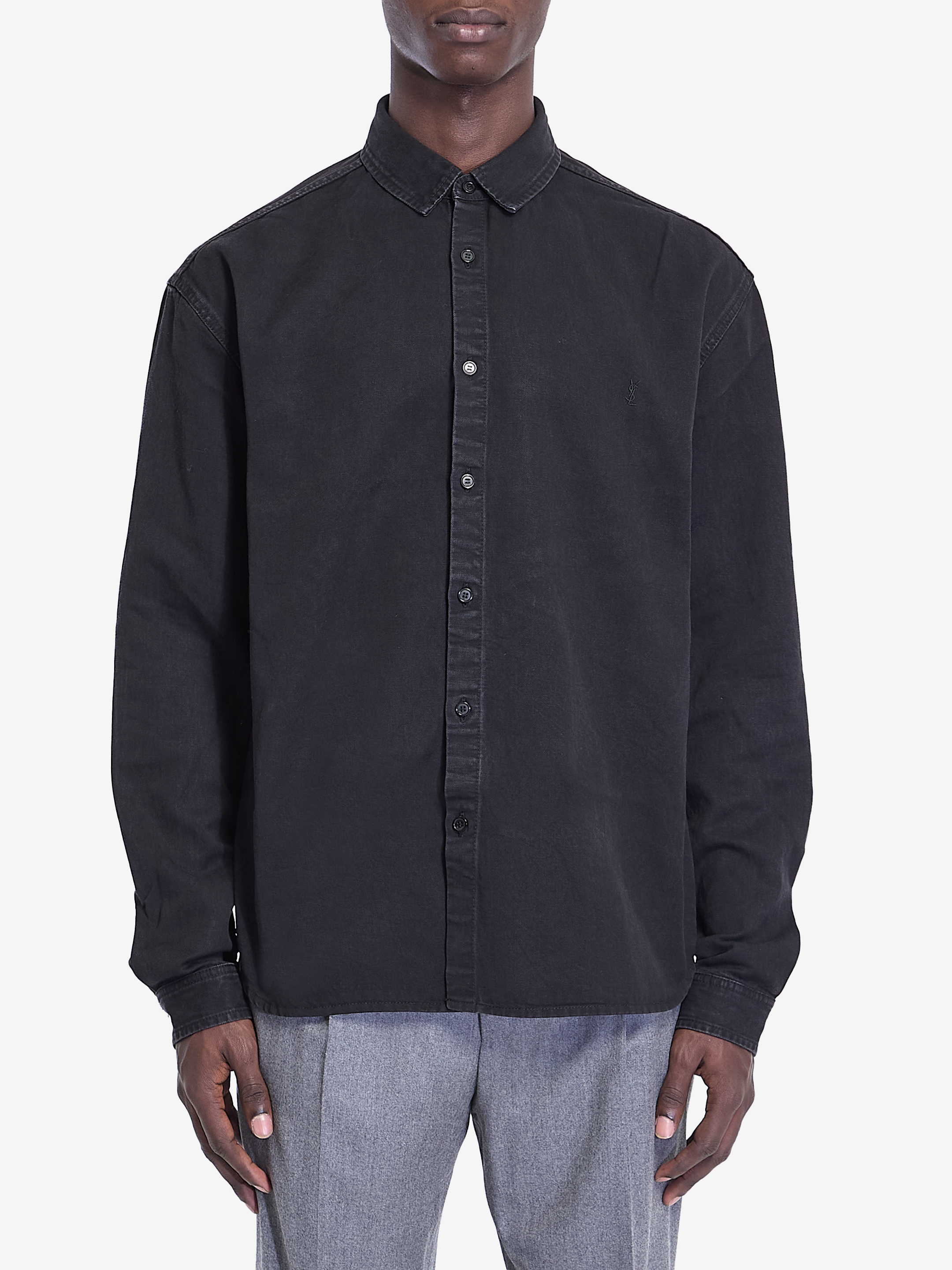 Shop Saint Laurent Cassandre Shirt In Black