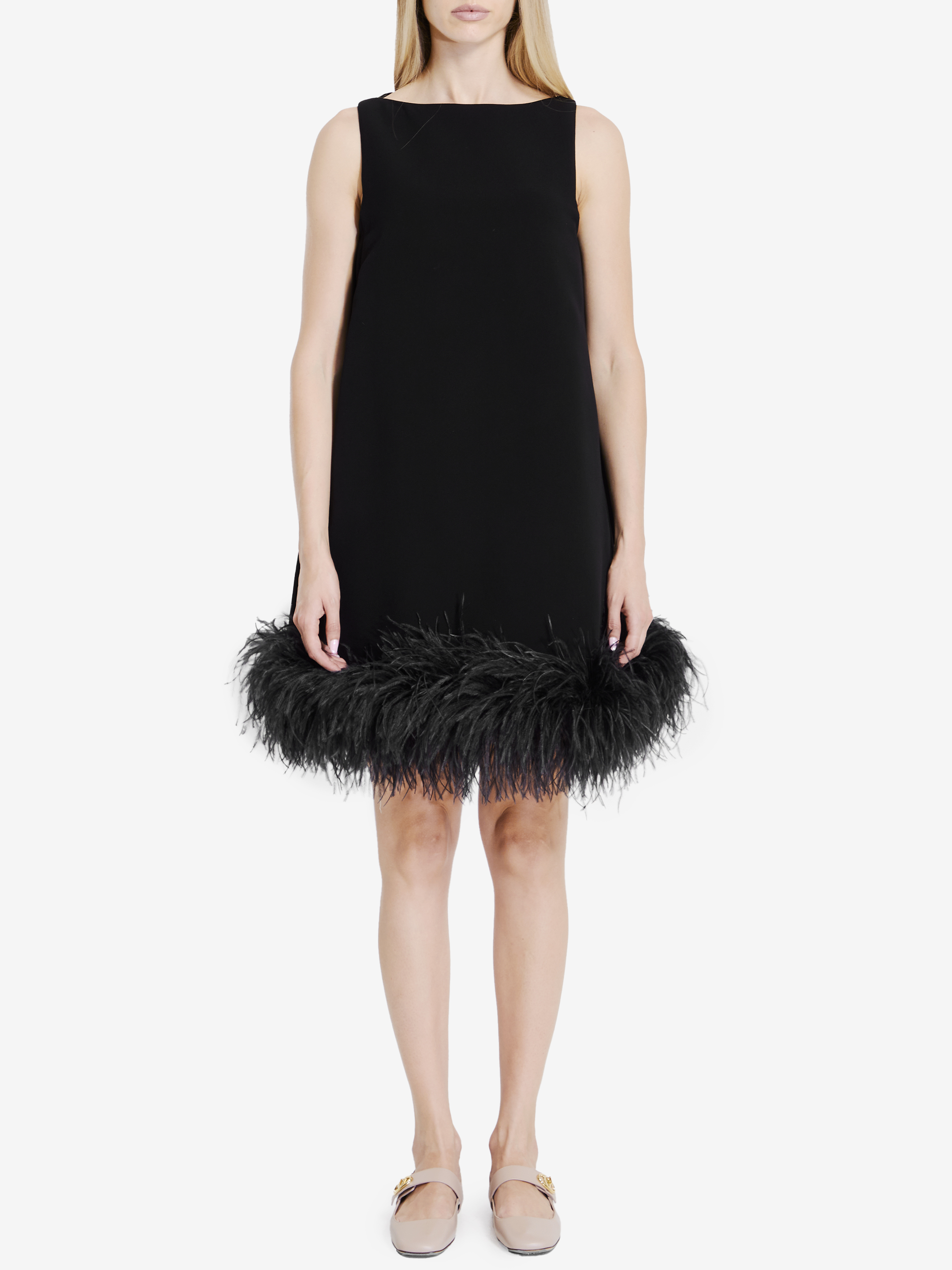 Shop Valentino Mini Dress With Feathers In Black