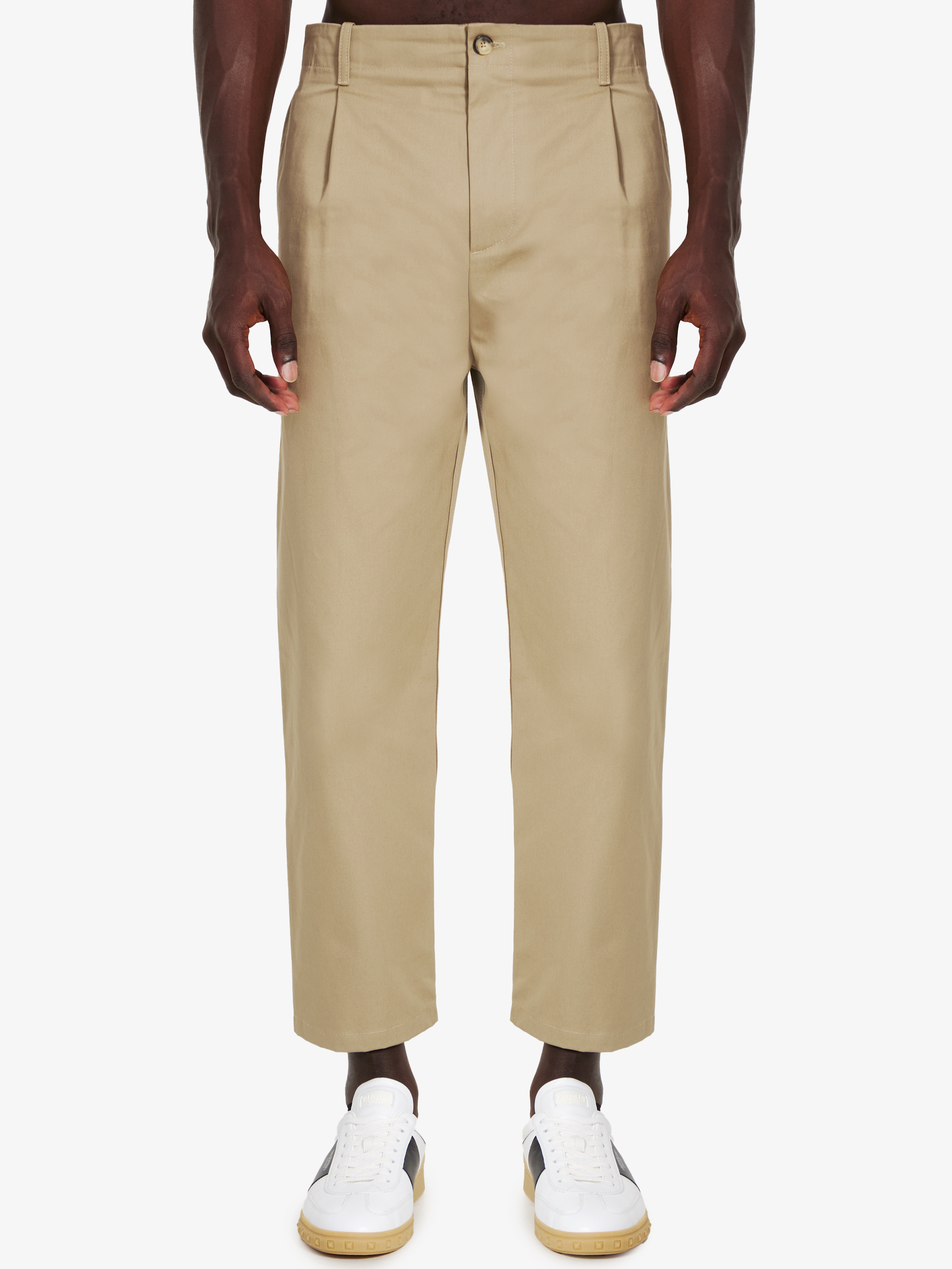 Shop Valentino Pants In Cotton Gabardine In Beige