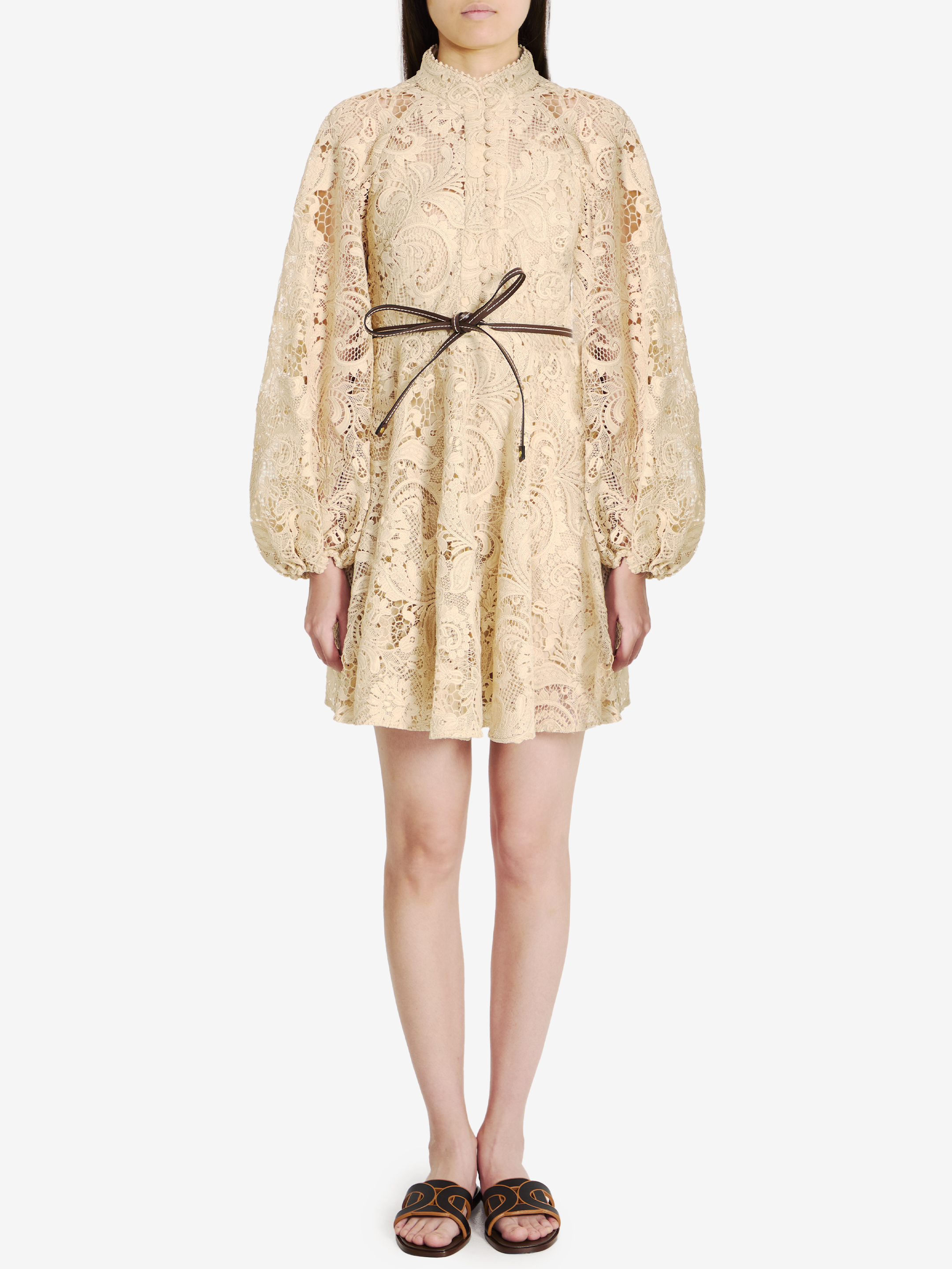 Shop Zimmermann Waverly Lace Mini Dress In Beige