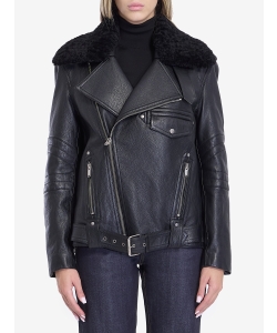 Biker jacket in vintage leather and shearling