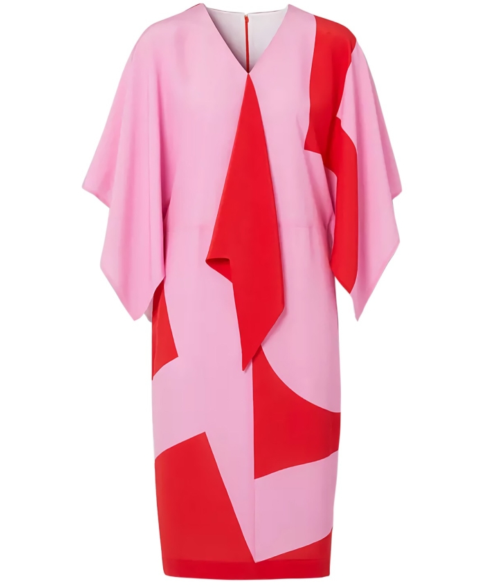 BURBERRY - Red and pink crepe de chine silk dress