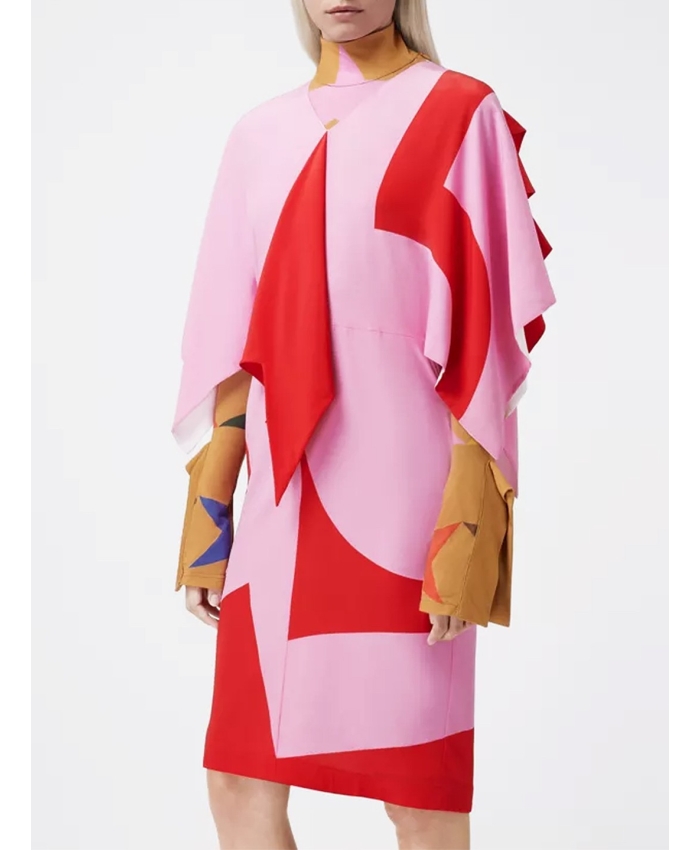 BURBERRY - Red and pink crepe de chine silk dress