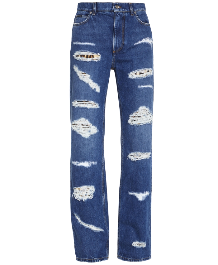 DOLCE&GABBANA - Distressed jeans with Leo print