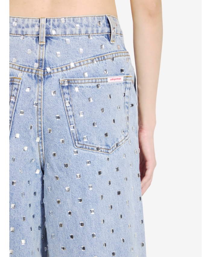 SELF PORTRAIT - Jeans in denim con strass