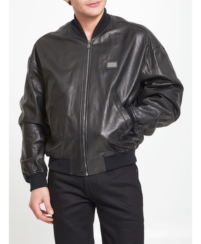 DOLCE&GABBANA - Black leather bomber jacket