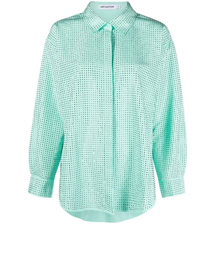 SELF PORTRAIT - Turquoise rhinestone shirt