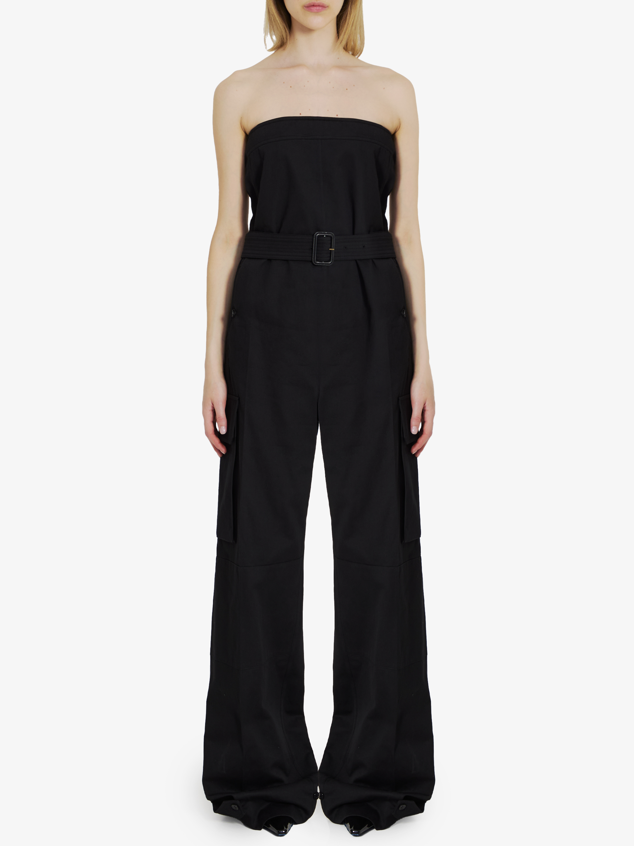 Shop Saint Laurent Cassandre Bustier Jumpsuit In Black