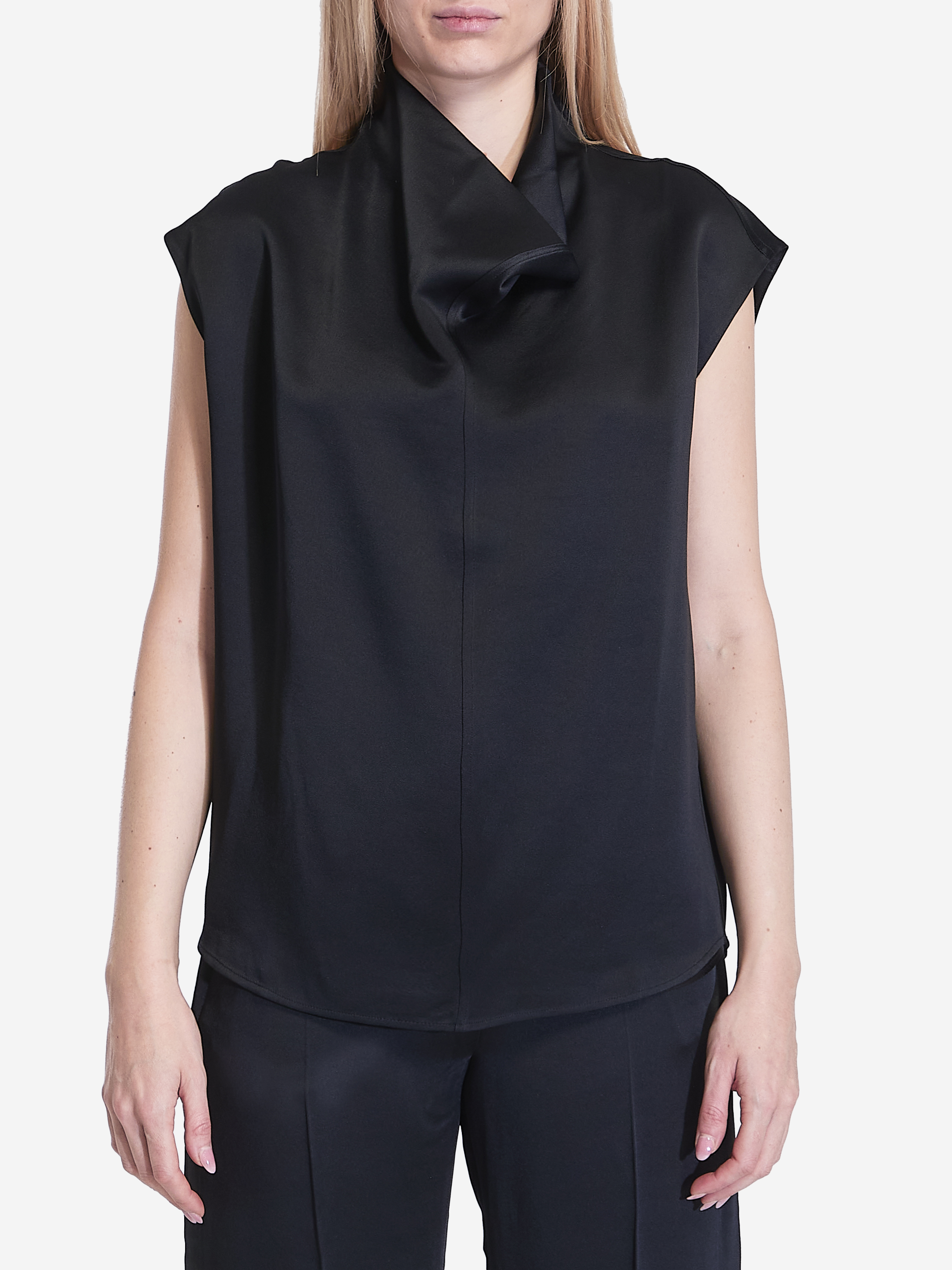 Totême Black Collared Sleeveless Top