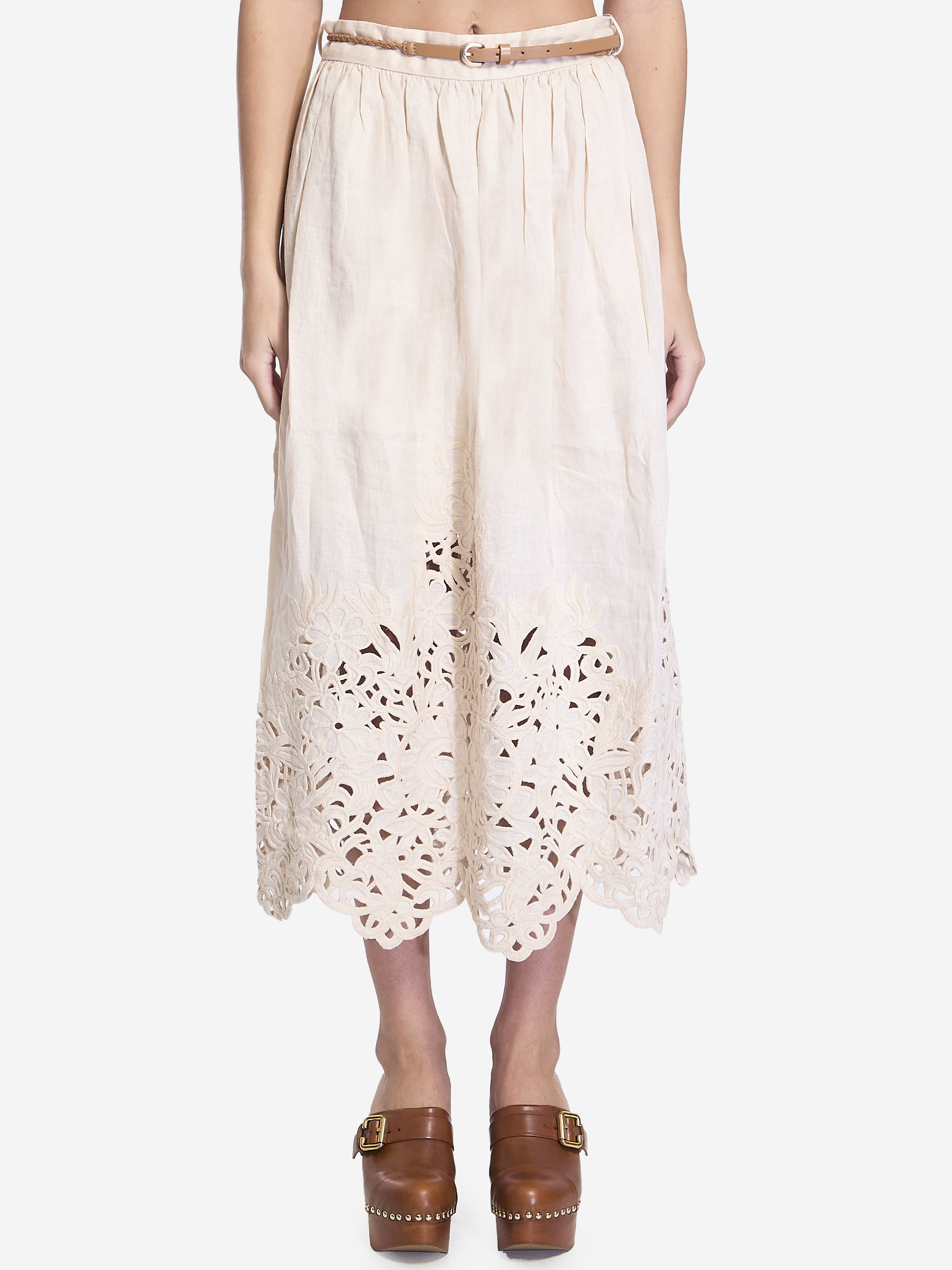 Shop Zimmermann Wylie Embroidered Midi Skirt In Ivory