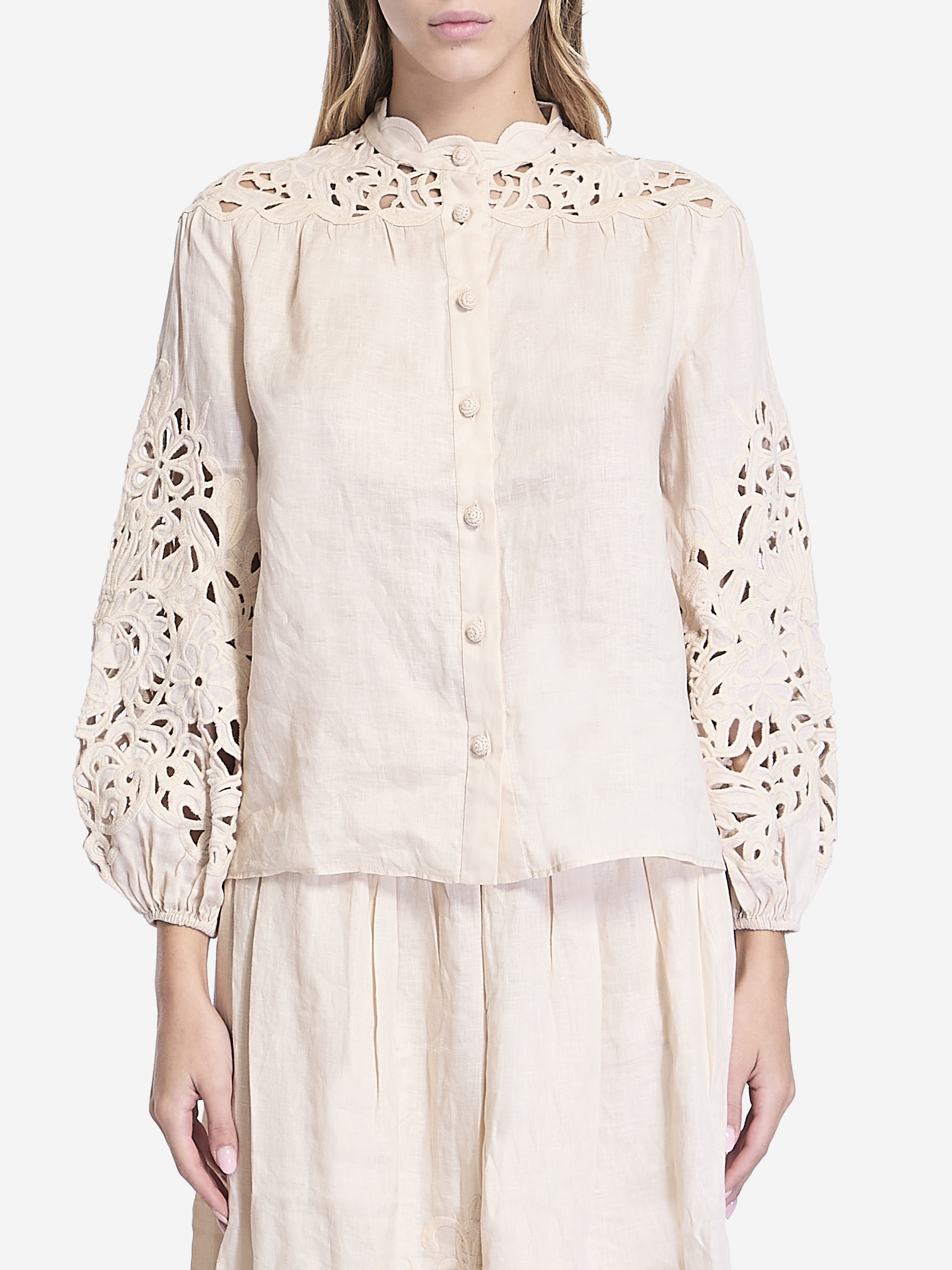 Shop Zimmermann Wylie Embroidered Blouse In Ivory