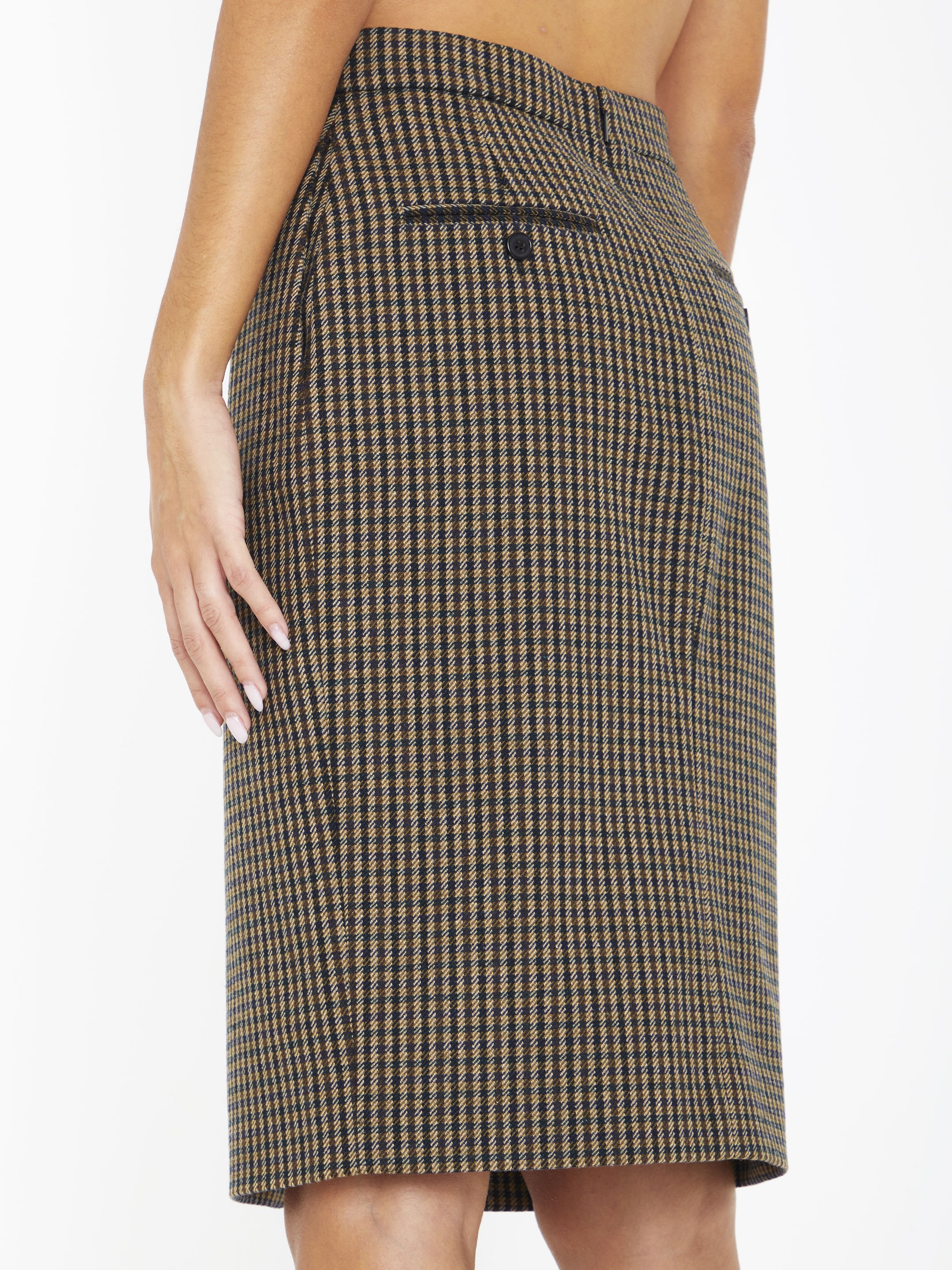 BURBERRY - Check Motif Wool Skirt