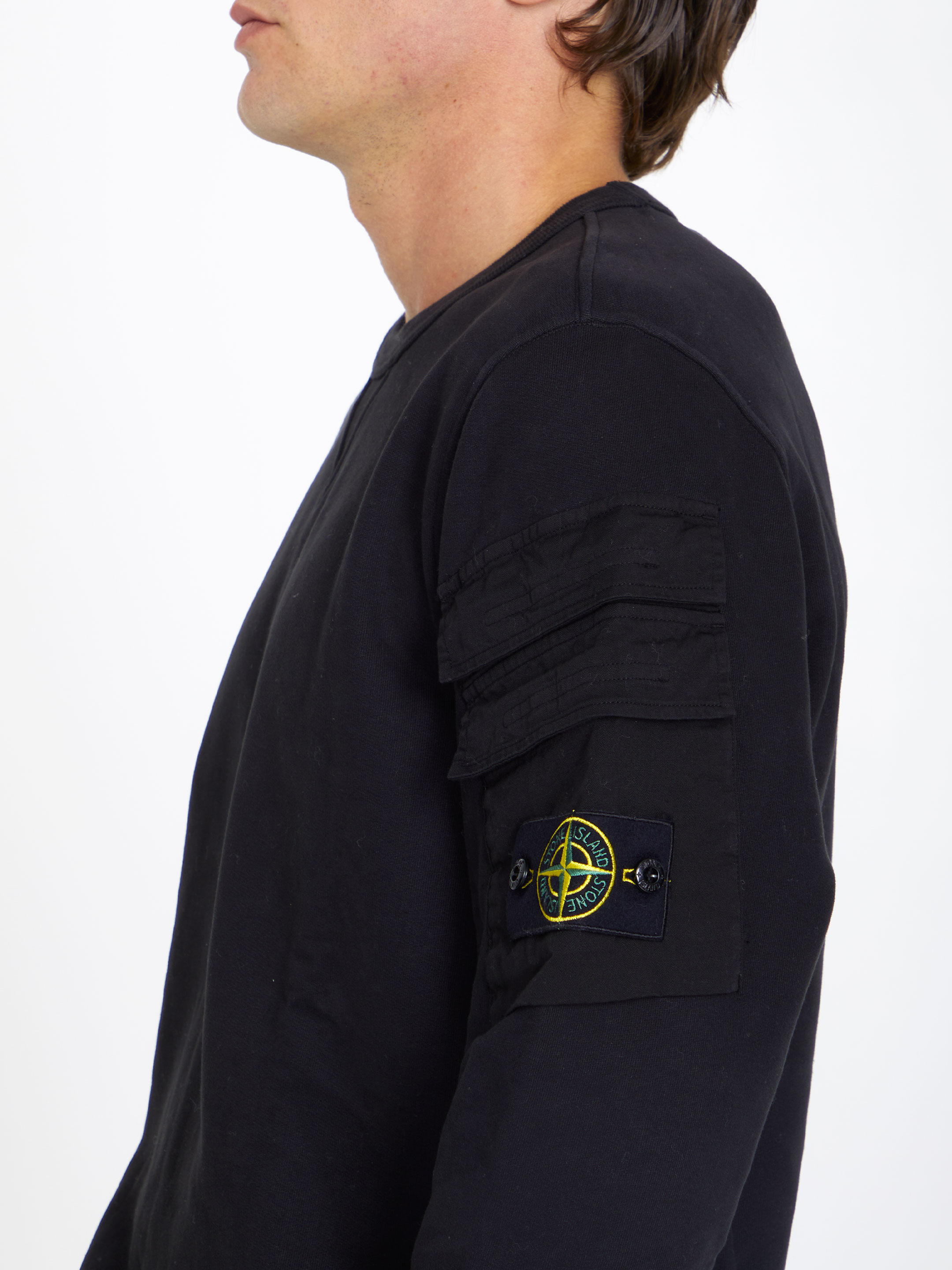 STONE ISLAND - Black cotton sweatshirt | Leam Roma - Luxury 