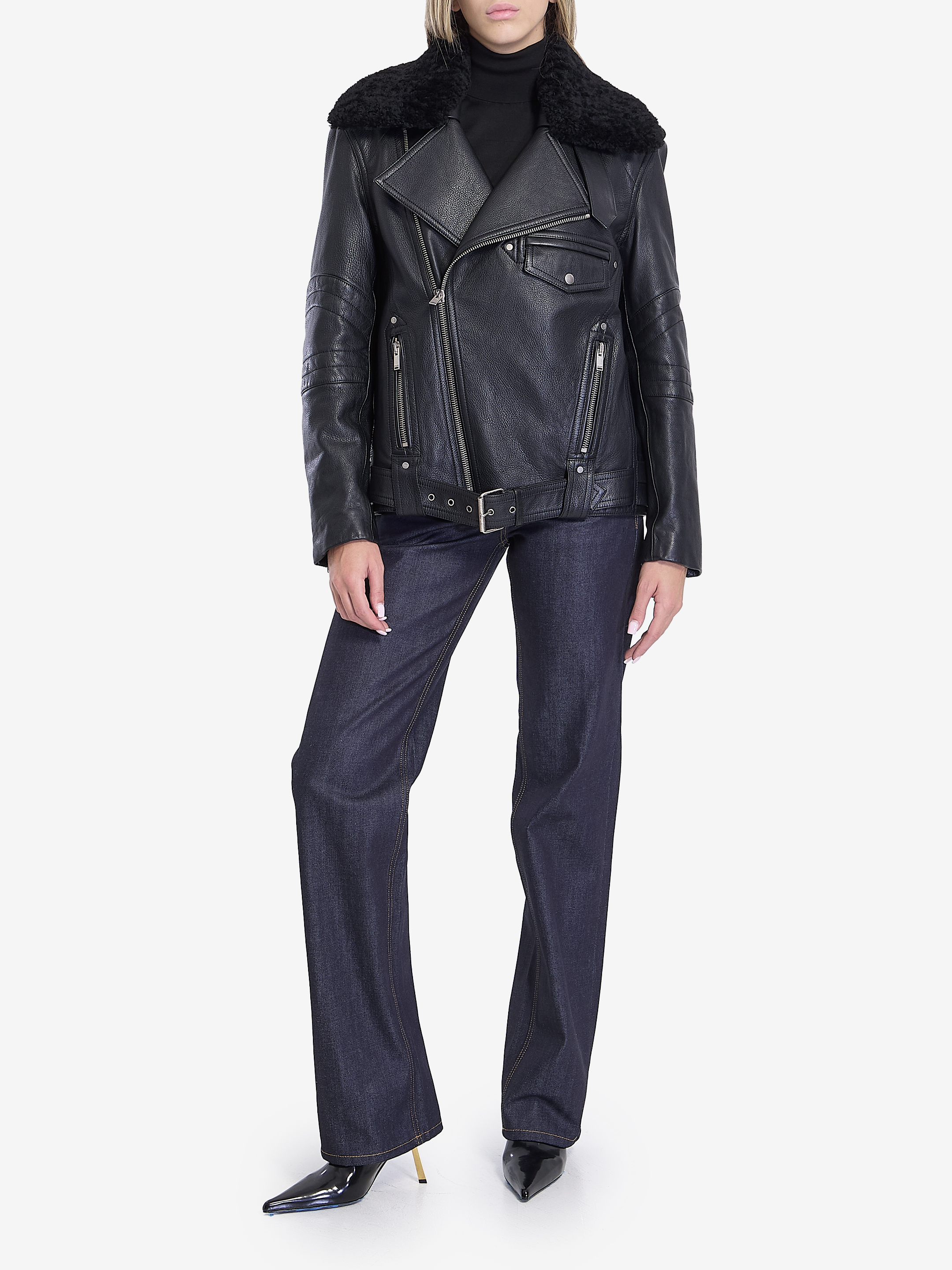 SAINT LAURENT - Biker jacket in vintage leather and shearling | Leam Roma -  Luxury Shopping Online