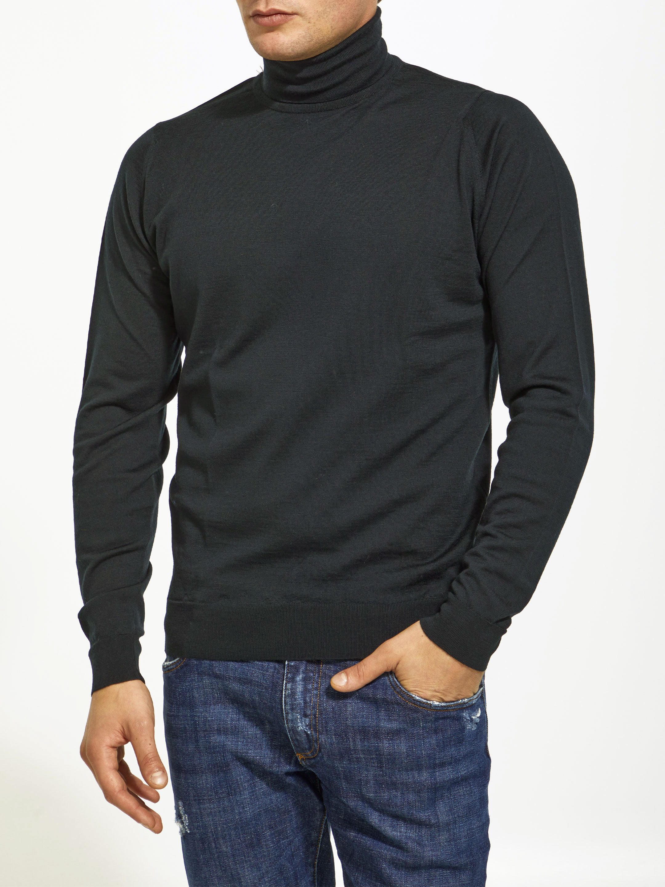 JOHN SMEDLEY - Black merino wool turtleneck | Leam Roma - Luxury ...